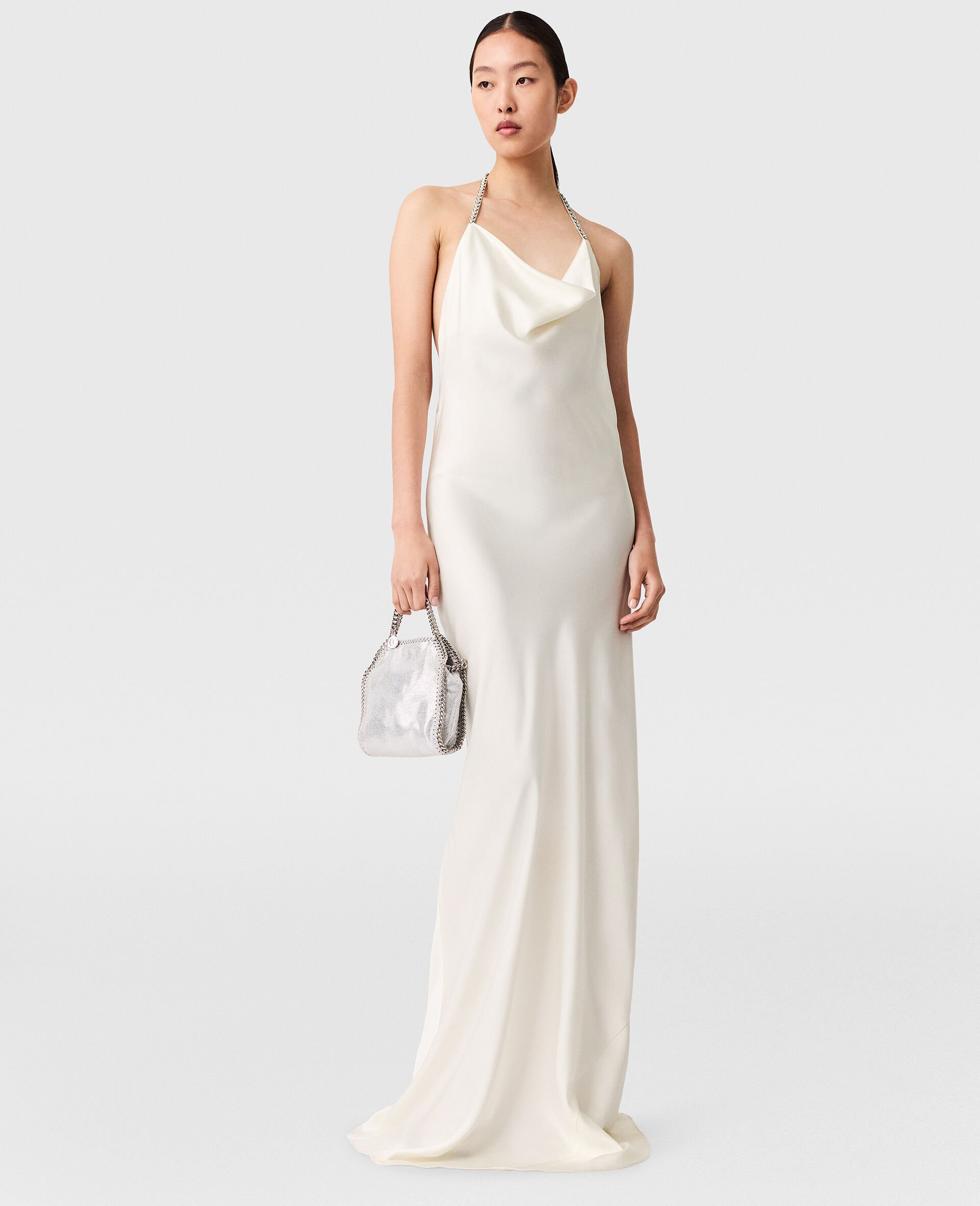 Falabella Chain Strap Satin Dress-Cream-medium