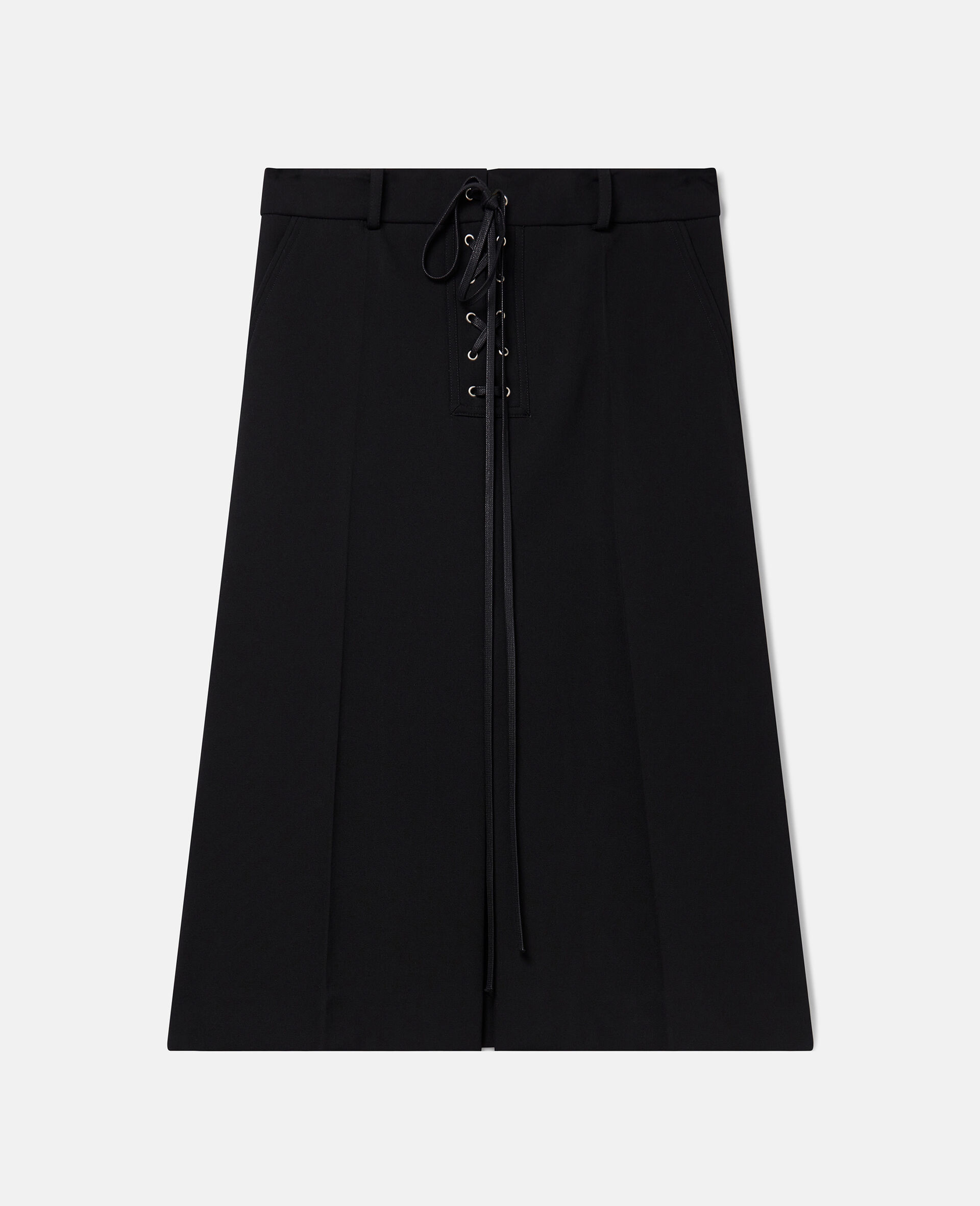 Whipstitch-Closure Wool Skirt-Black-large image number 0