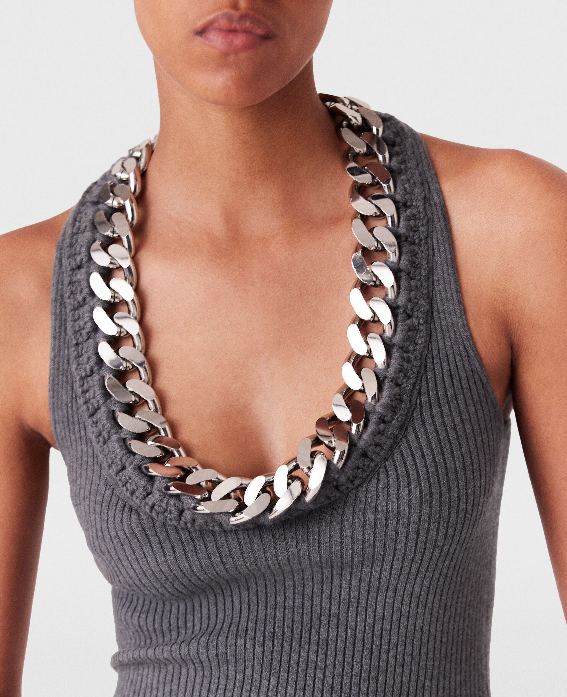 Chunky Chain Tank Top-Grey-large image number 3