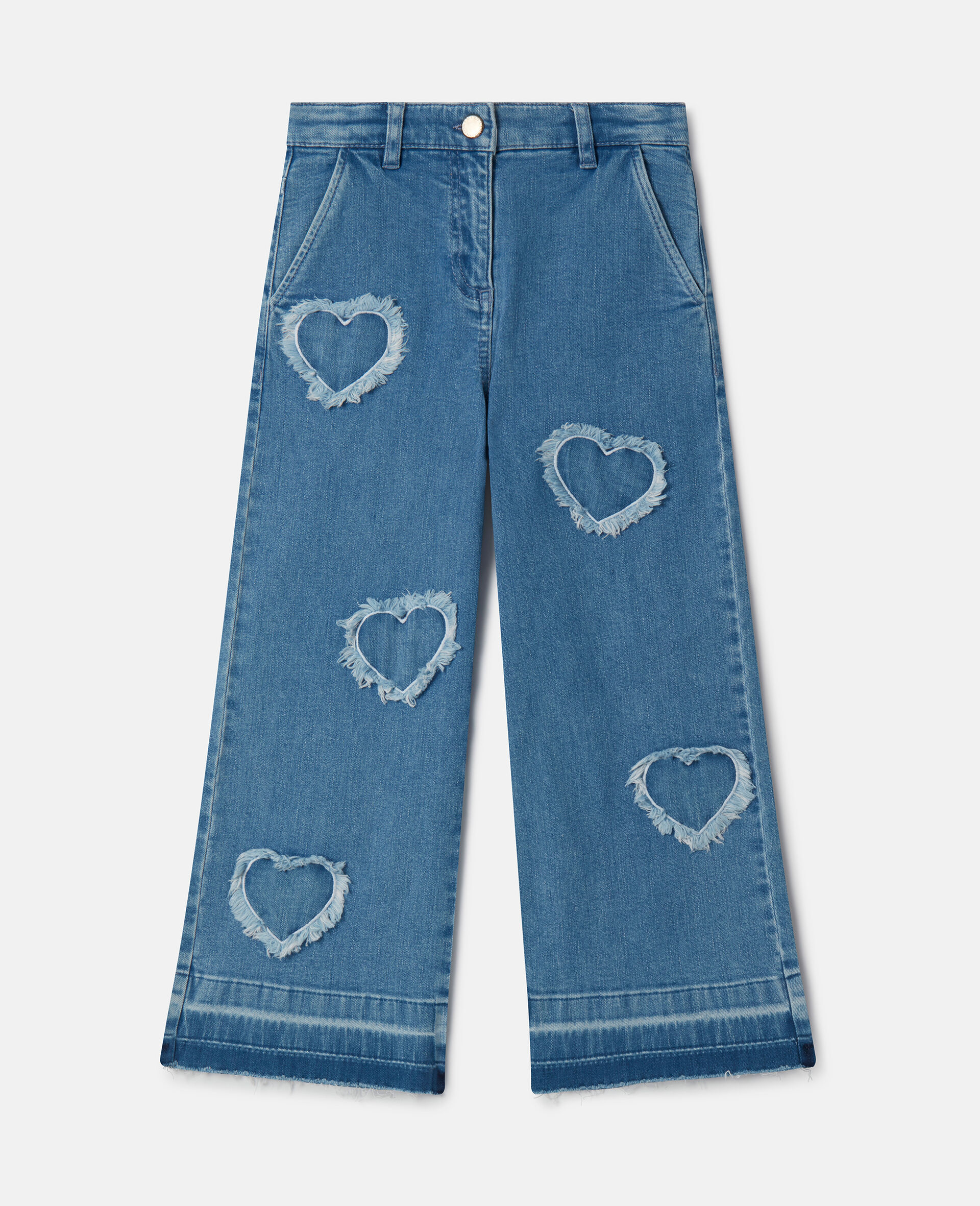 Fringed-Heart Patch Stretch-Denim Jeans-Blue-medium