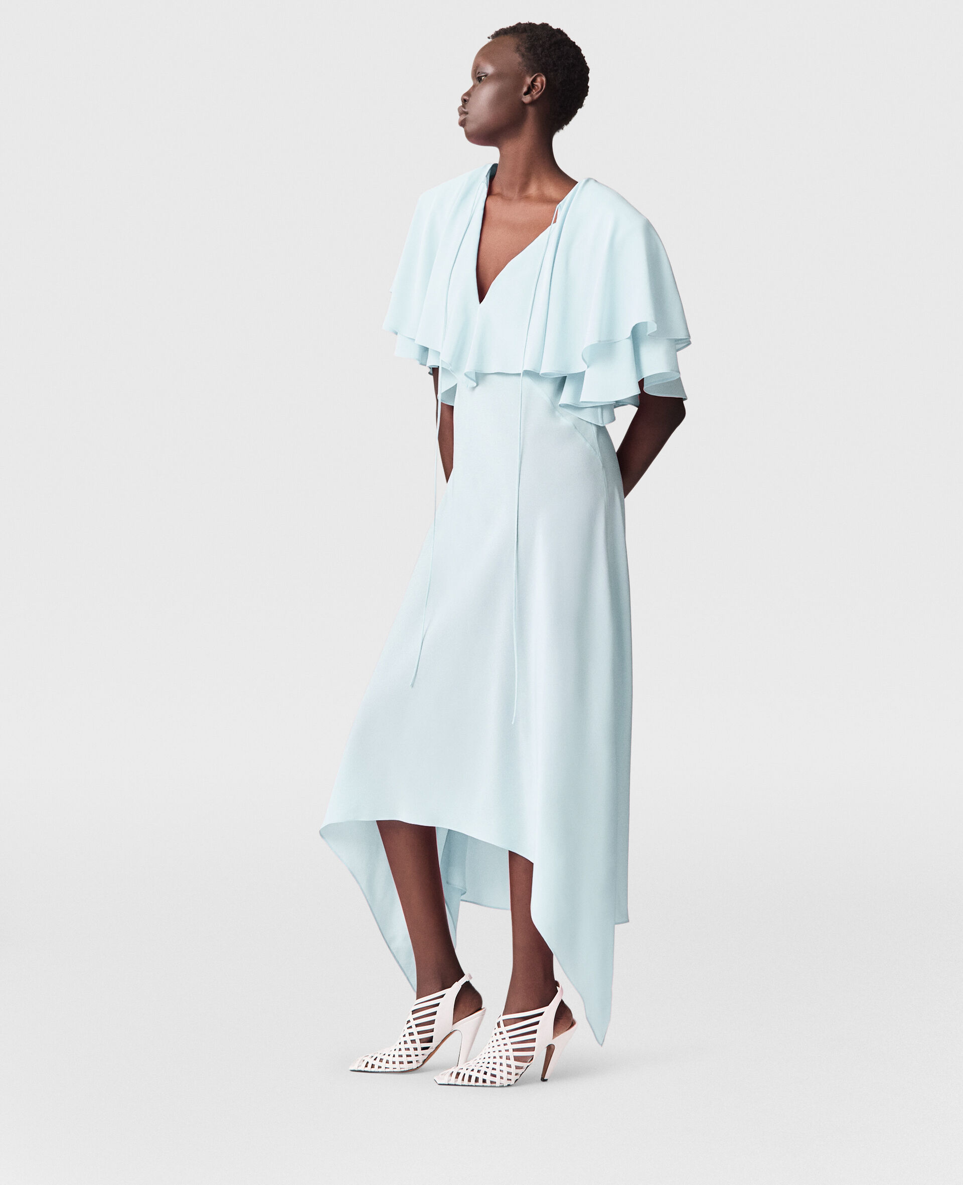 Layered Short-Sleeve Semi-Sheer Midi Dress-Blue-large image number 2