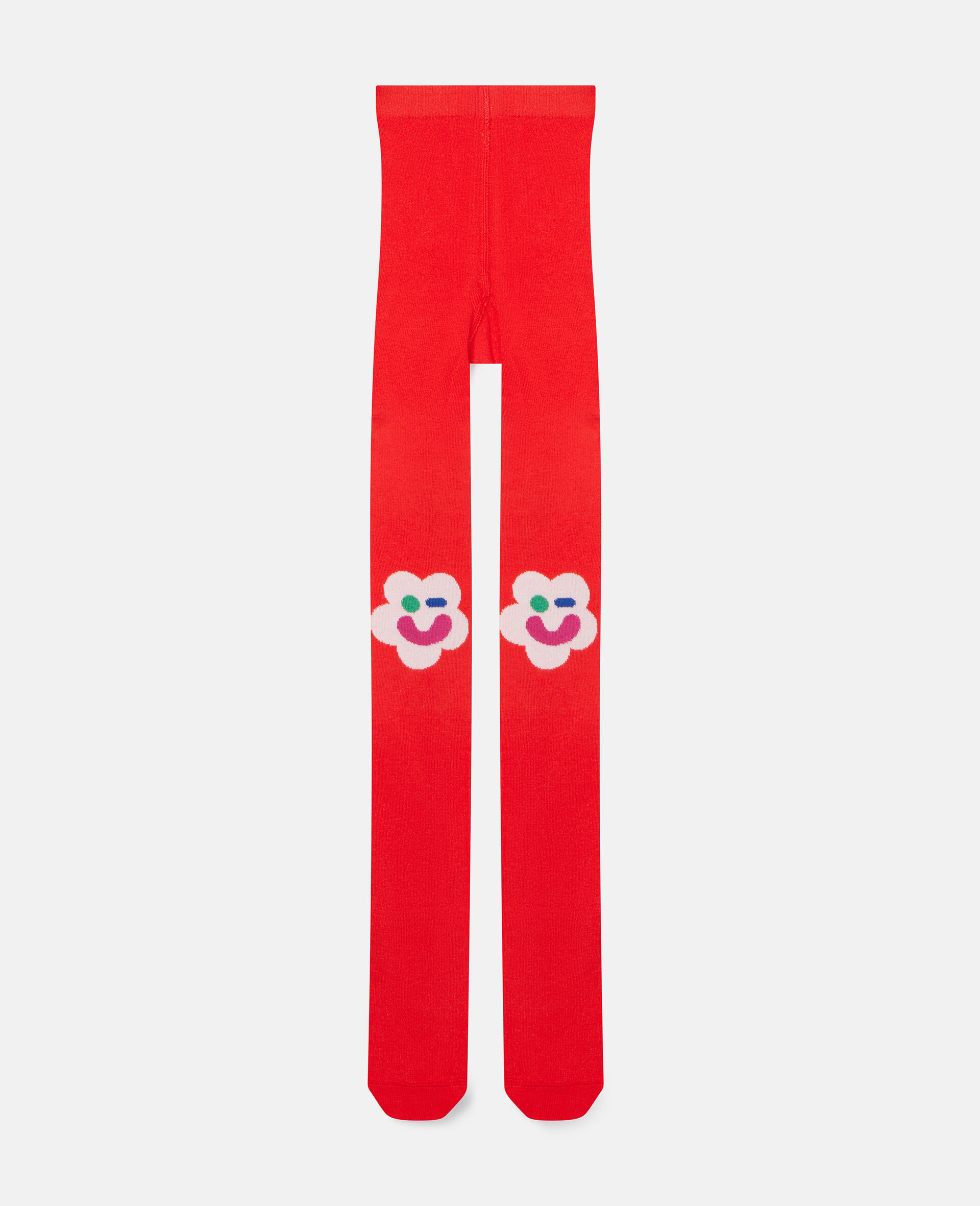 Smiley Flower Knit Intarsia Tights-Red-large image number 0