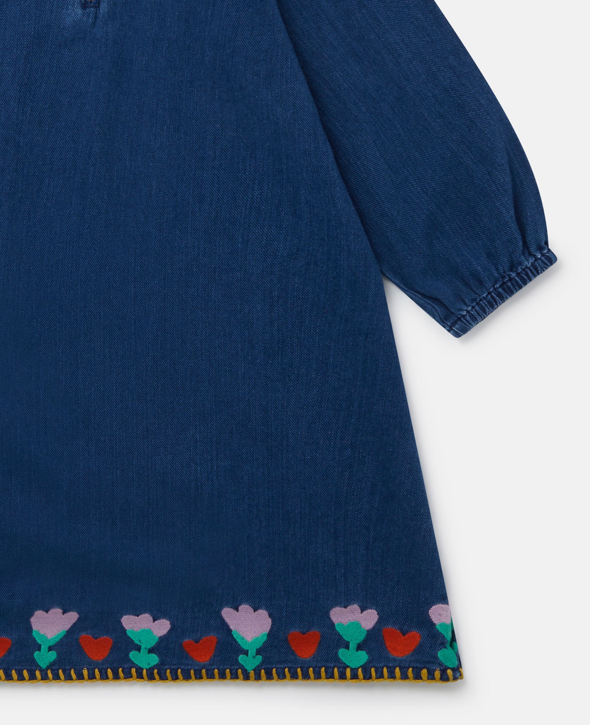 Folk Flower Embroidered Collared Dress-Blue-large image number 3