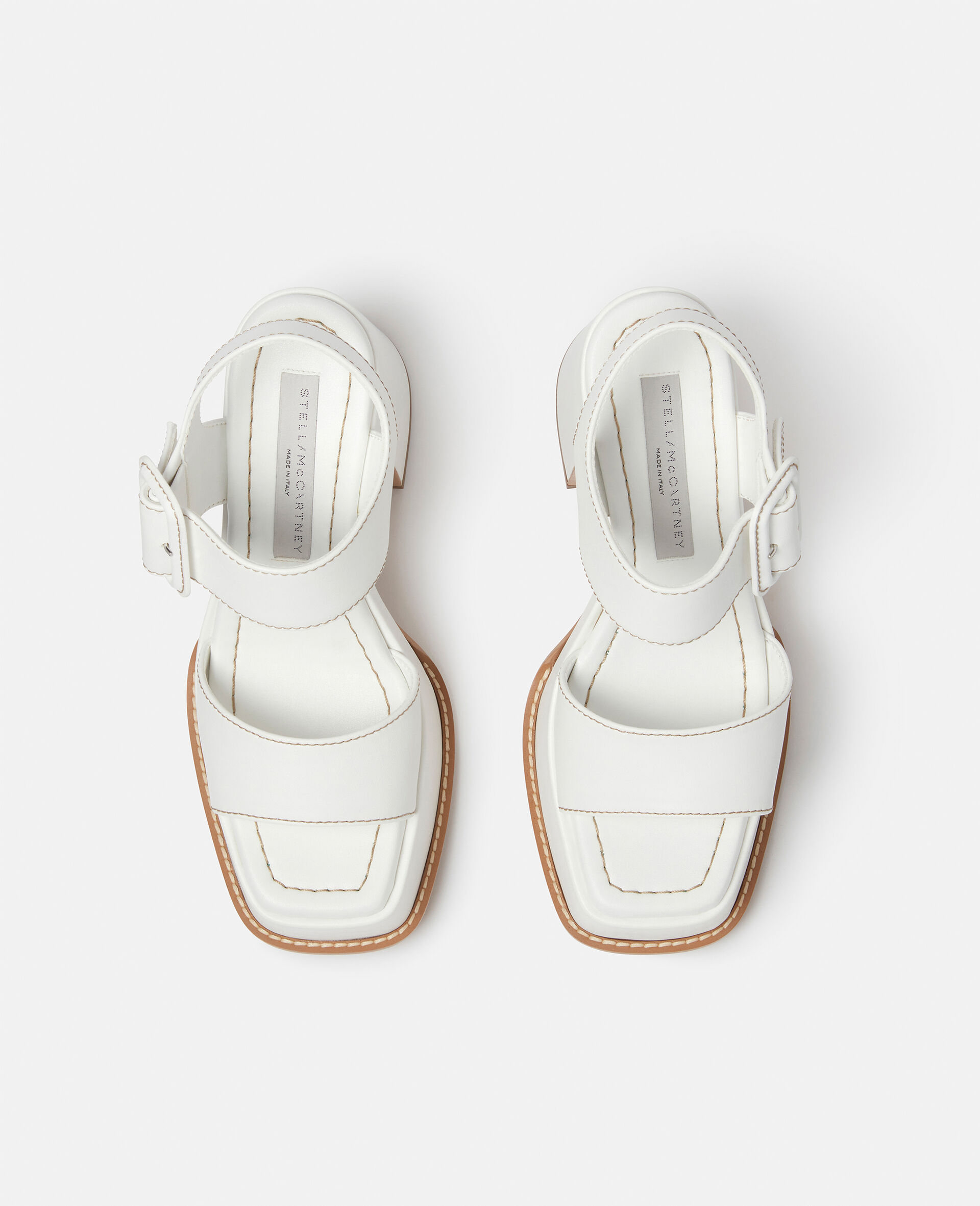 Skyla Buckled Platform Sandals-White-large image number 3