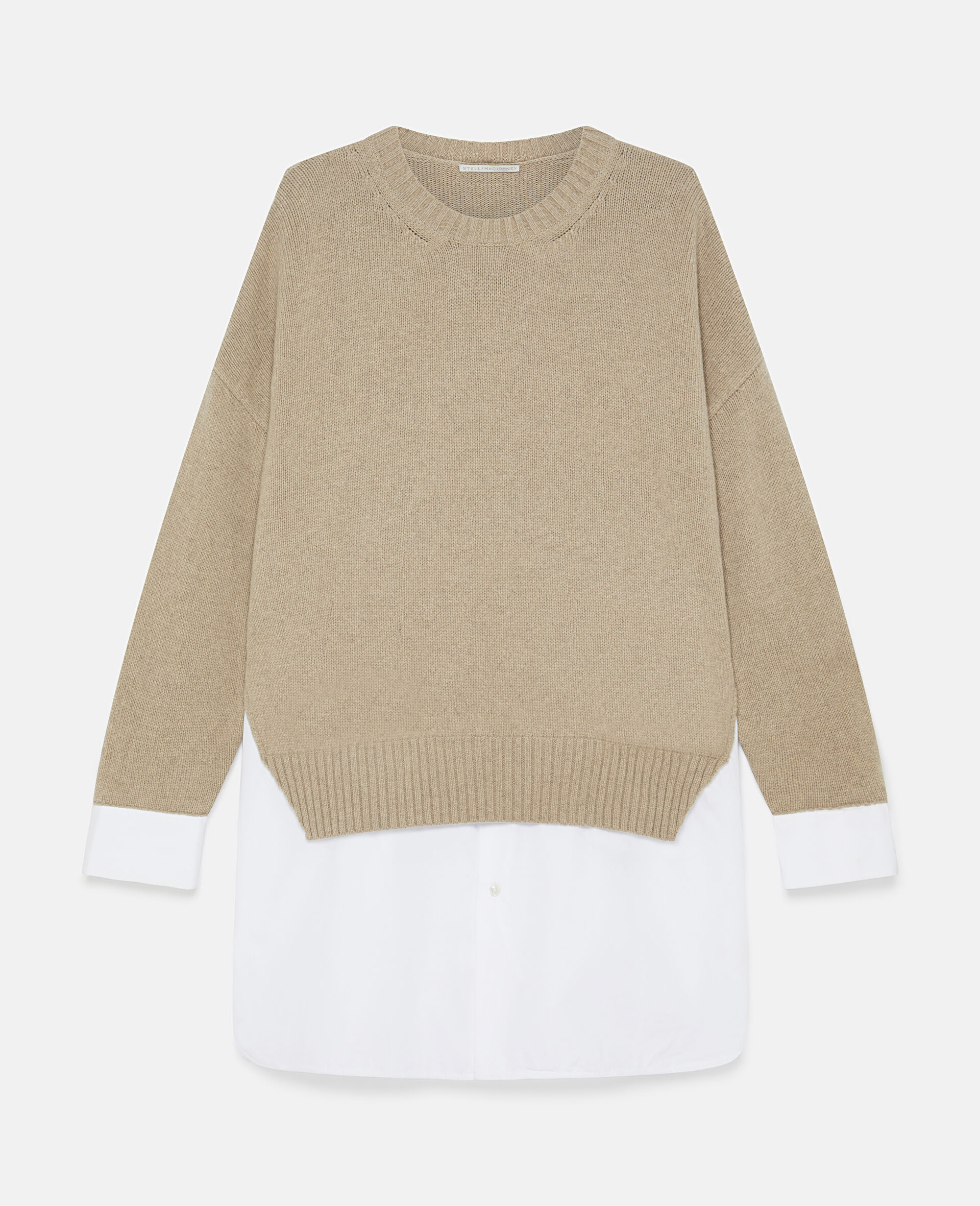 Langaermeliger Pullover mit Shirt Details-Beige-large image number 0