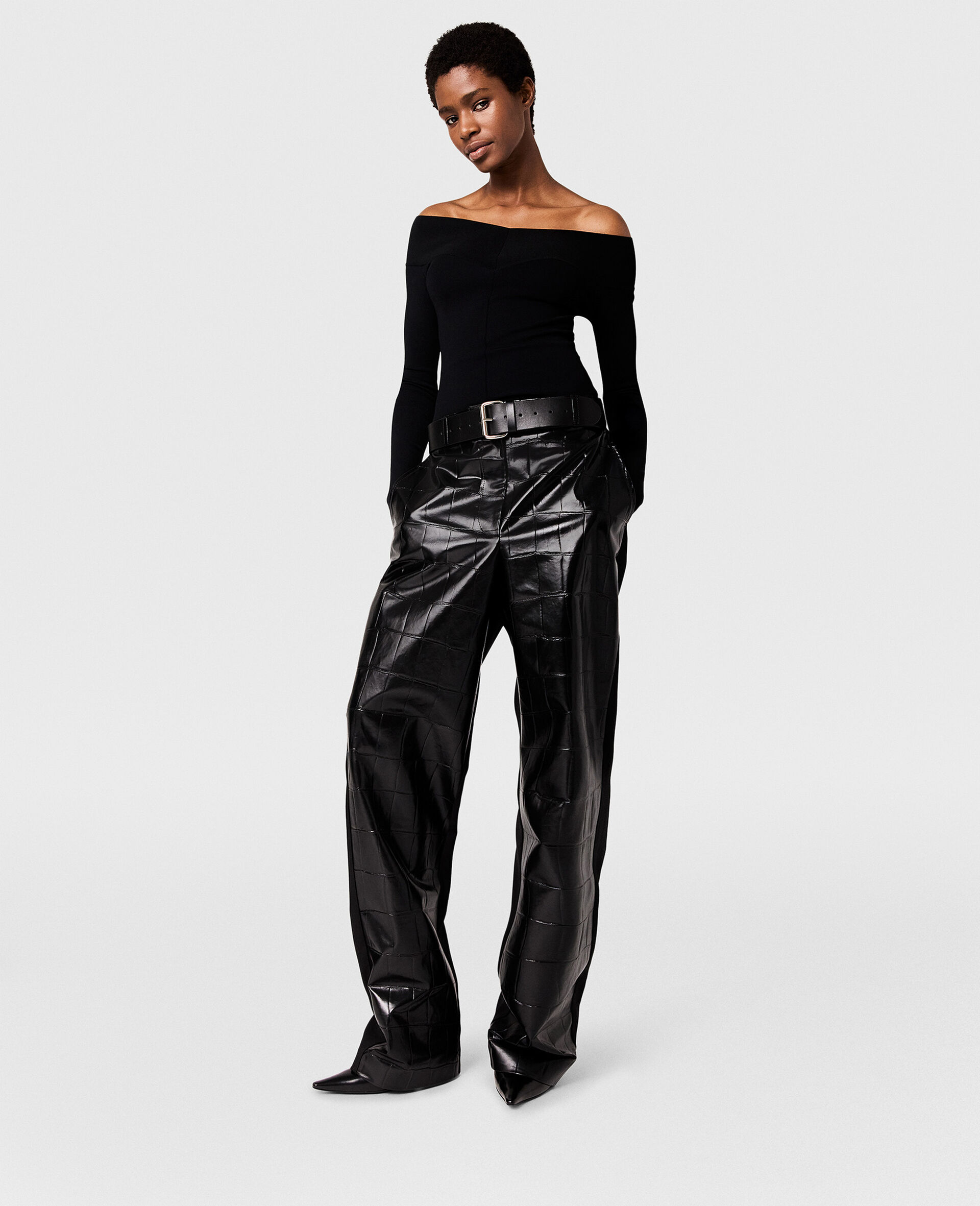 Pantalon droit embosse crocodile-Noir-model