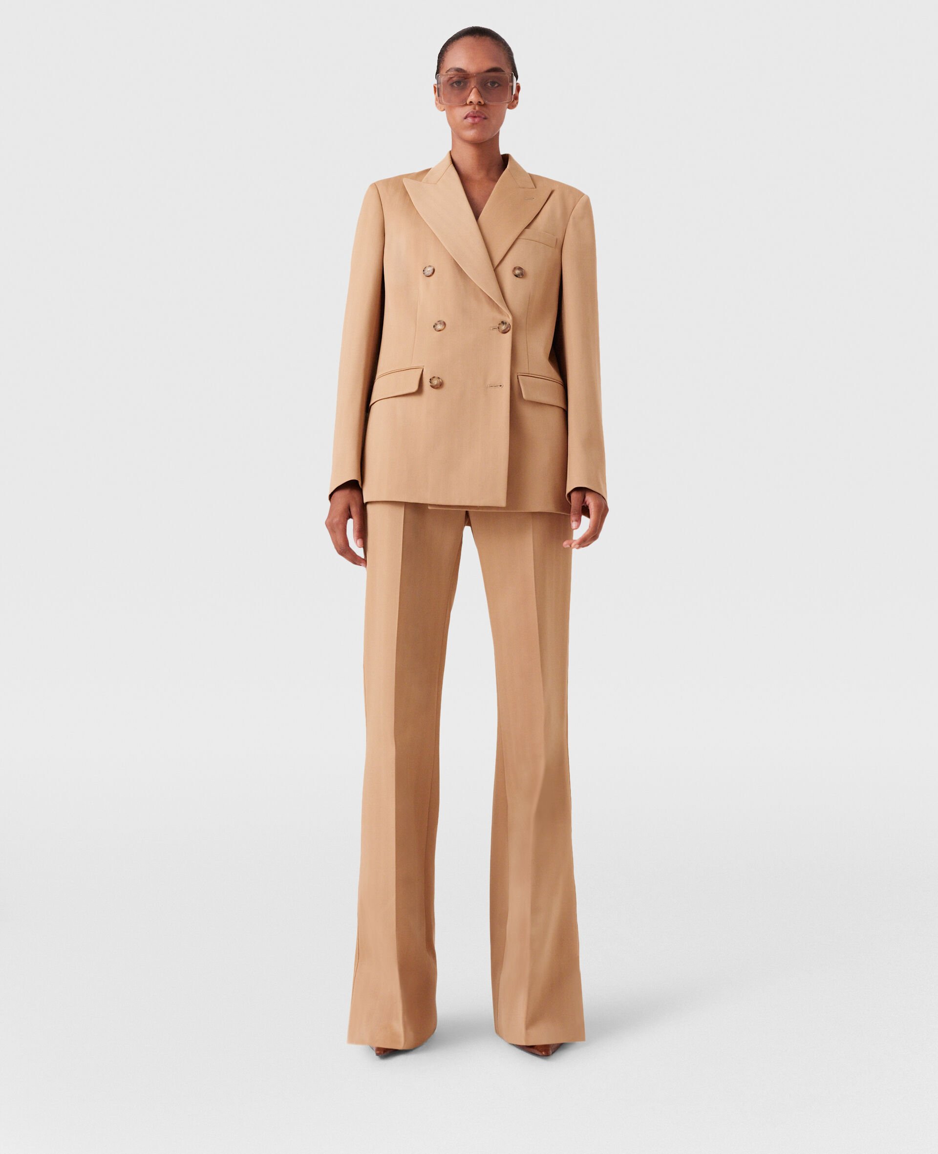 Striped Double-Breasted Blazer-Brown-large image number 5