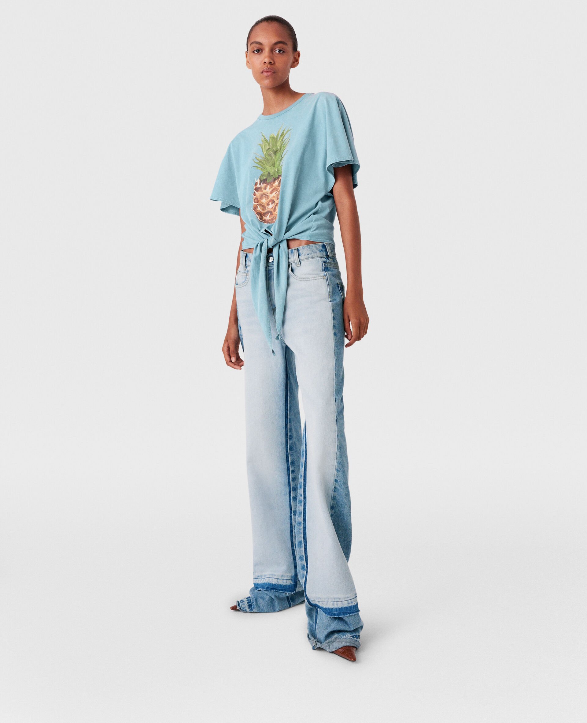 Pineapple Tie-front Cotton T-Shirt-Blue-large Pineapple Tie-front Cotton T-Shirt-Blue-large image number 4