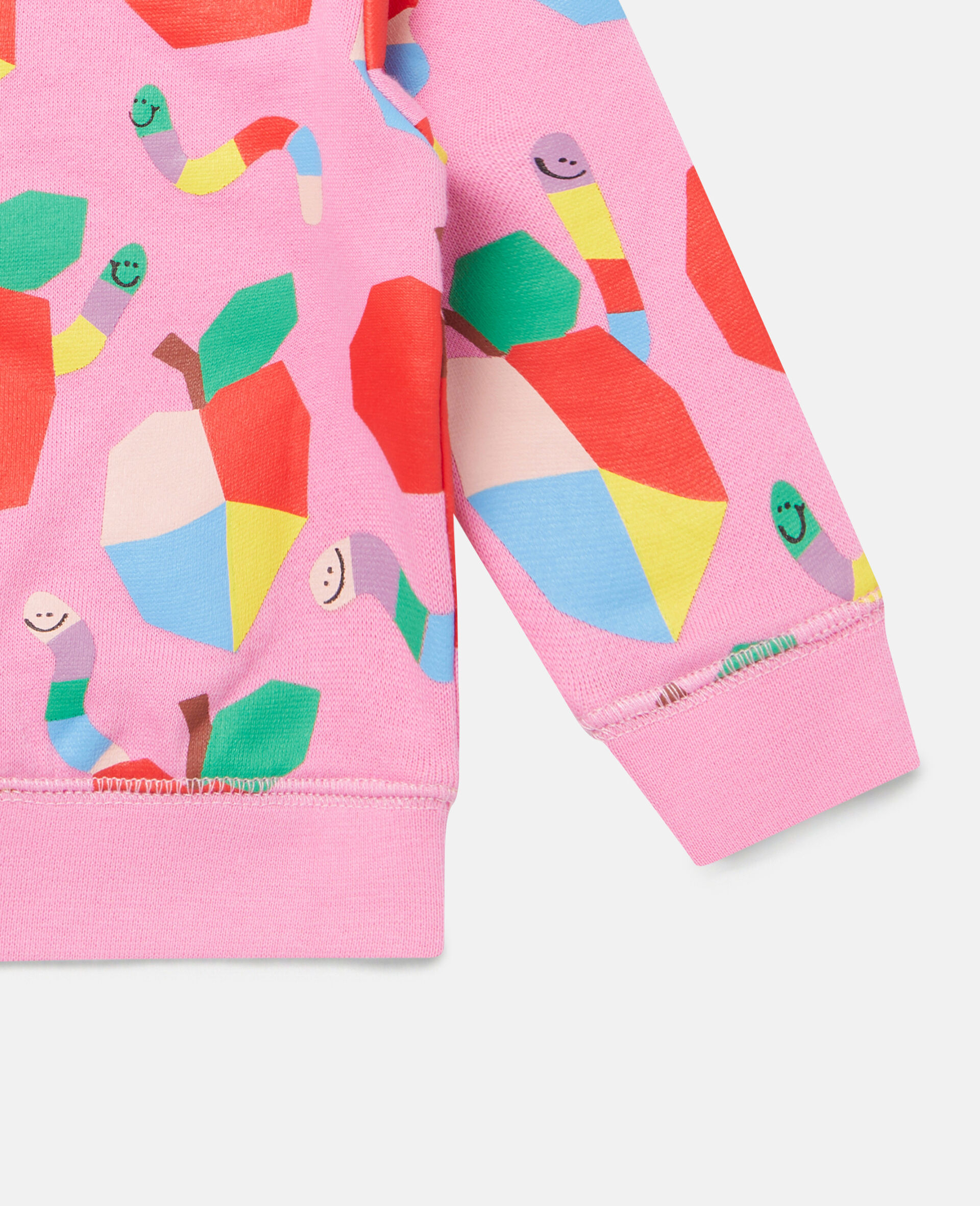 Cotton Fleece Apple and Worm Print Sweatshirt-Pink-large image number 2