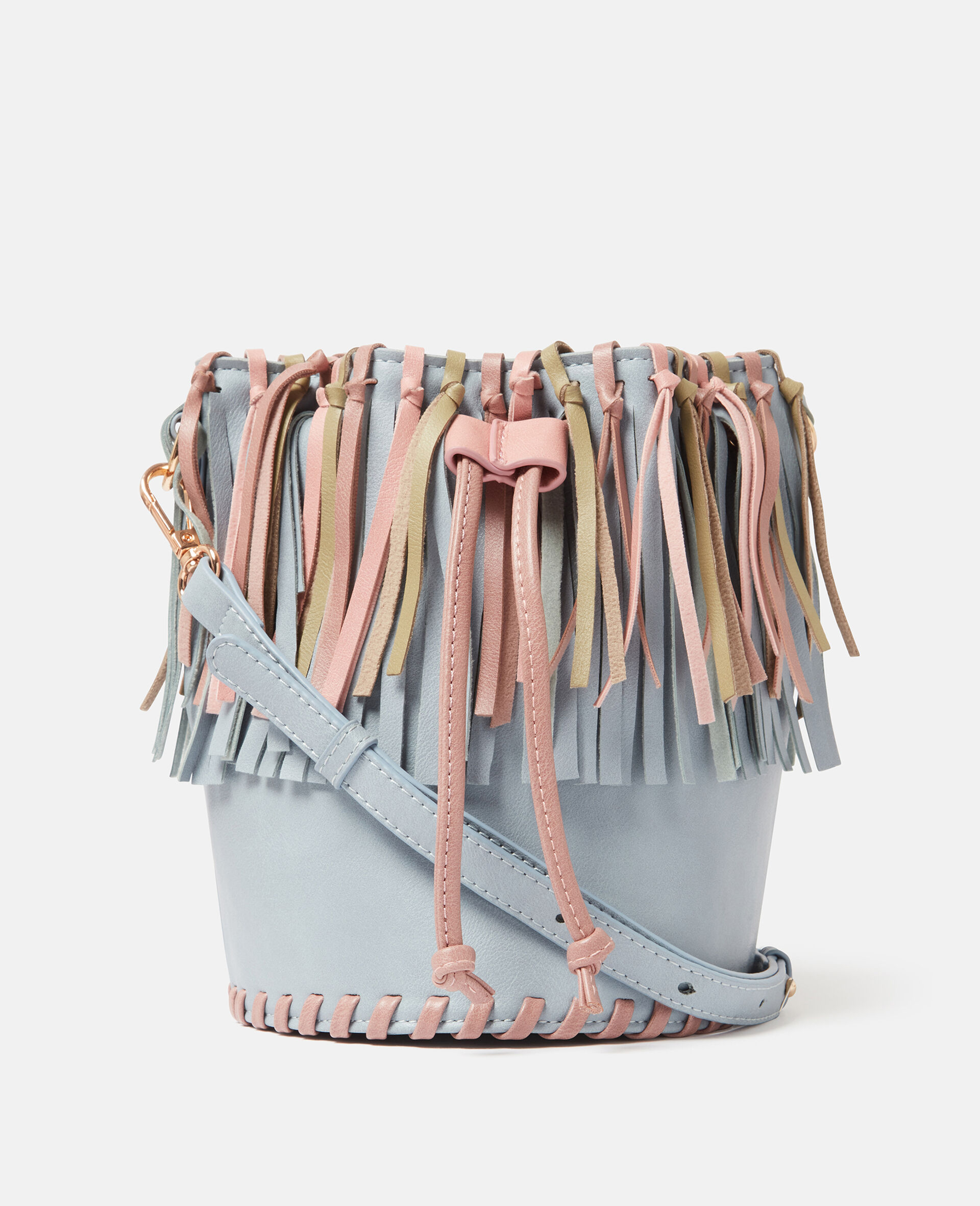 Tassel Fringe Bucket Bag-Grey-medium
