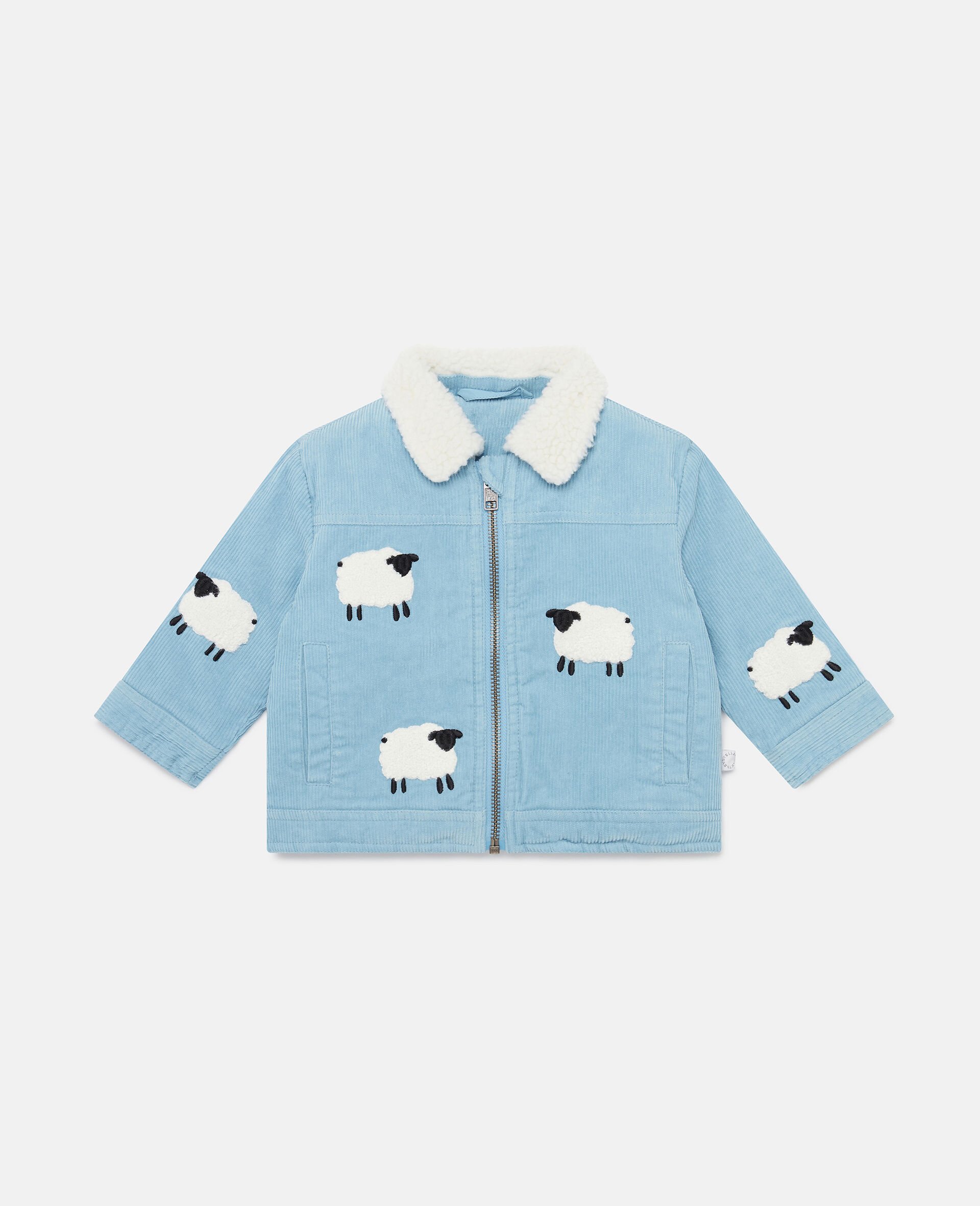 Sheep Pattern Denim Jacket-Blue-large image number 0