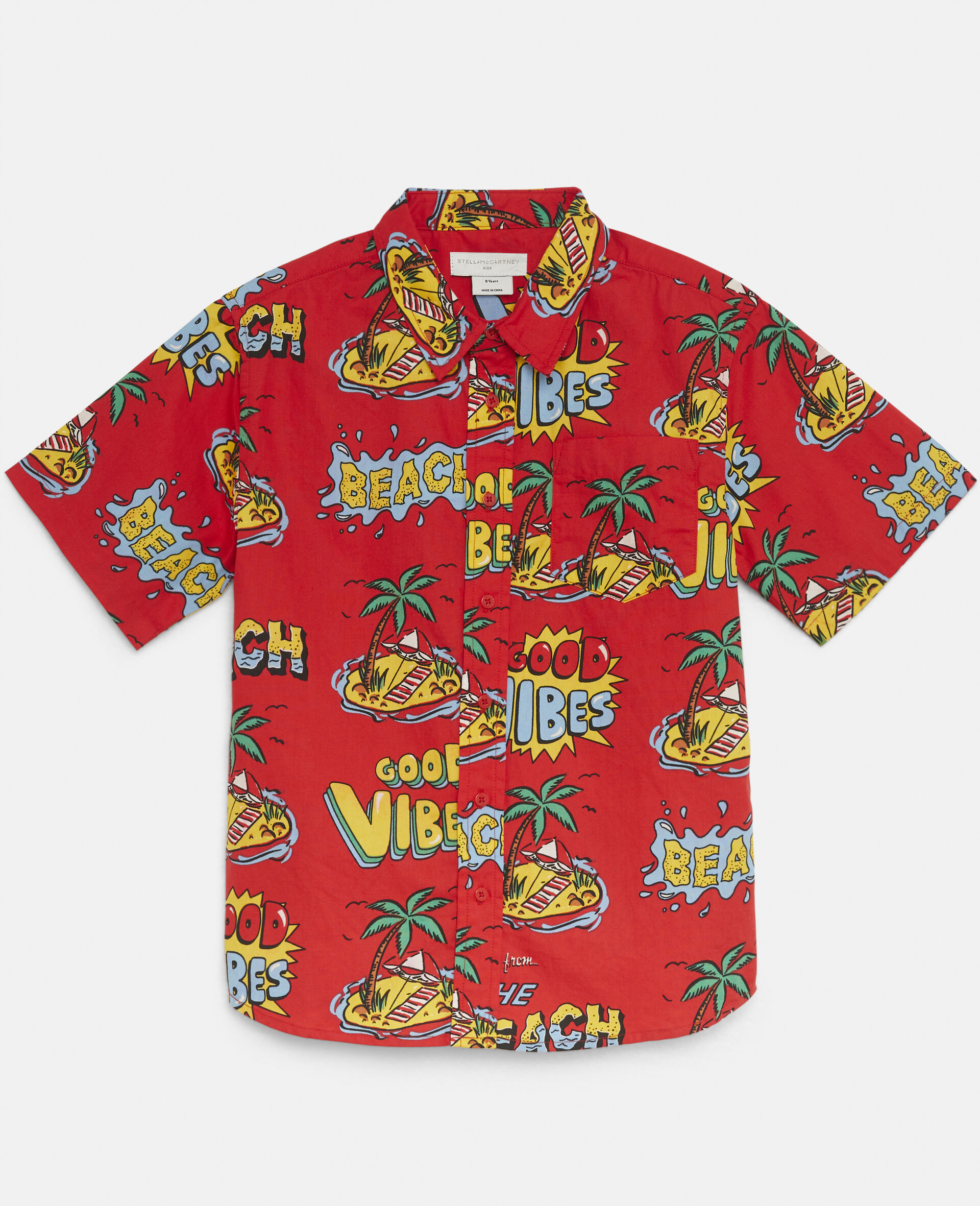 Beach Print Cotton Shirt-Red-large image number 0
