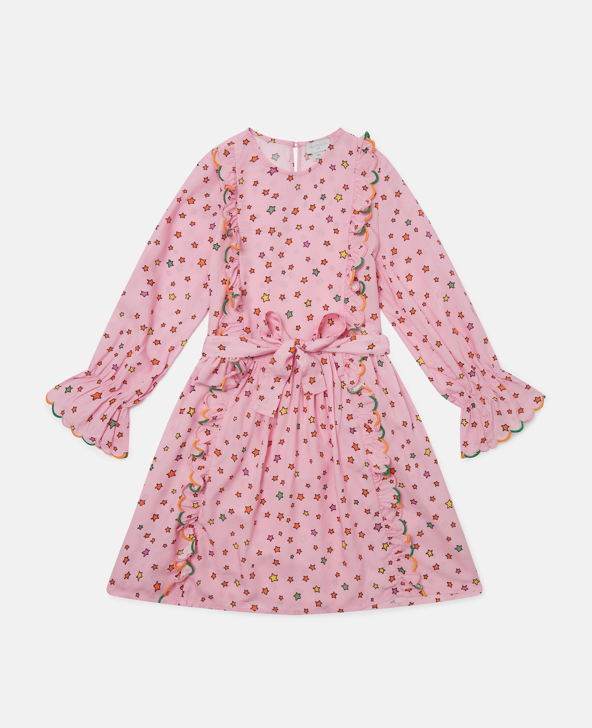 Star Print Long-Sleeve Dress-Pink-medium