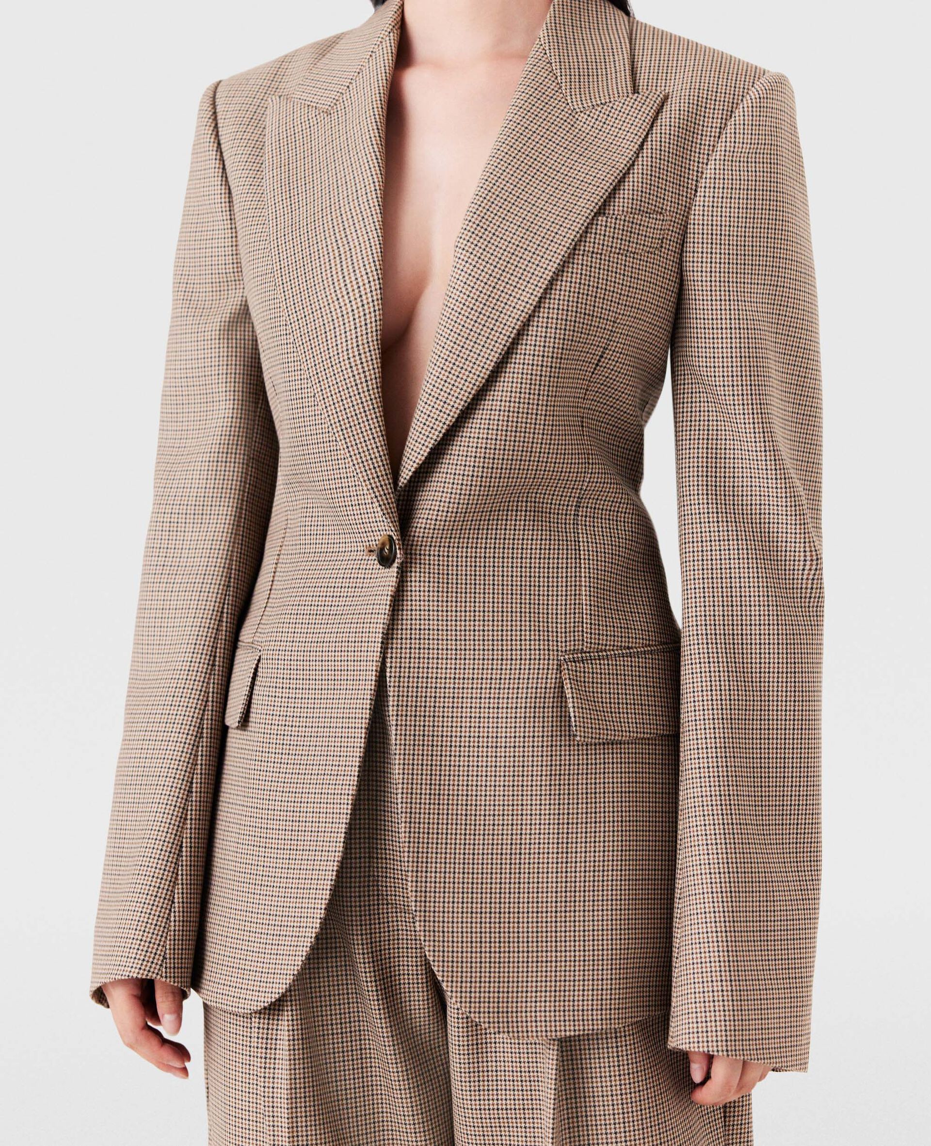 Oversized Houndstooth Single-Breasted Blazer-Brown-large Oversized Houndstooth Single-Breasted Blazer-Brown-large image number 5