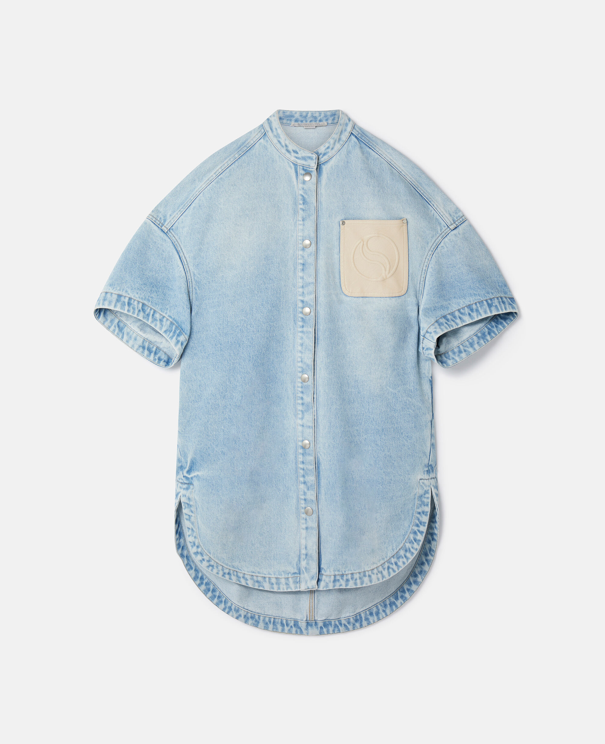 Collarless denim shirt womens outlet