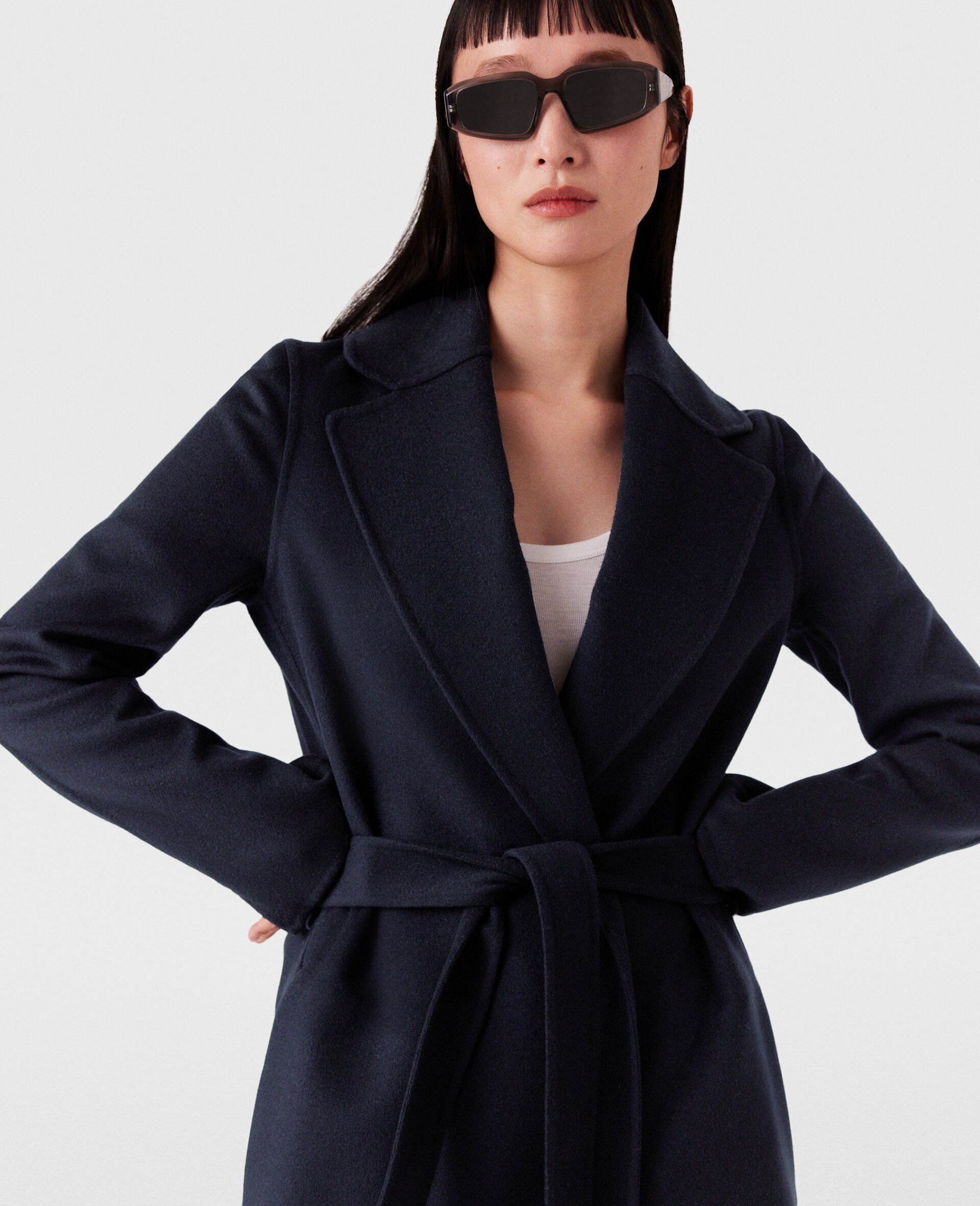 Double-Faced Belted Trench Coat-Blue-large image number 3