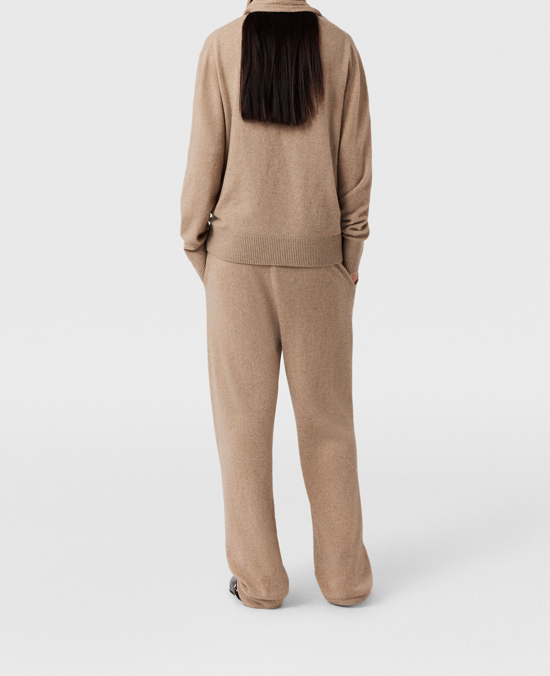 スカーフ ディテール ロングスリーブ セーター-ベージュ-large image number 3