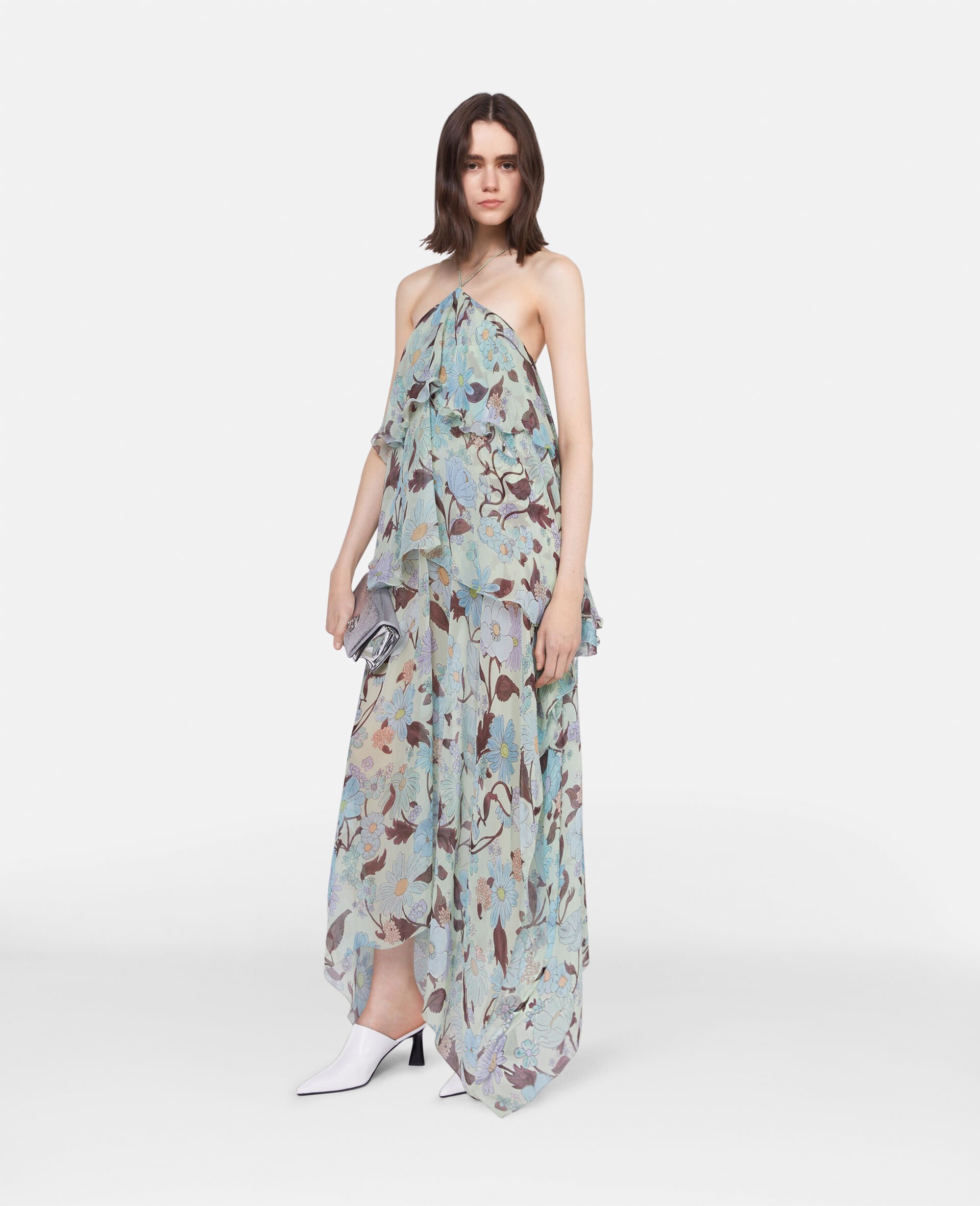 Lady Garden Print Silk Chiffon Halterneck Dress-Multicolour-medium