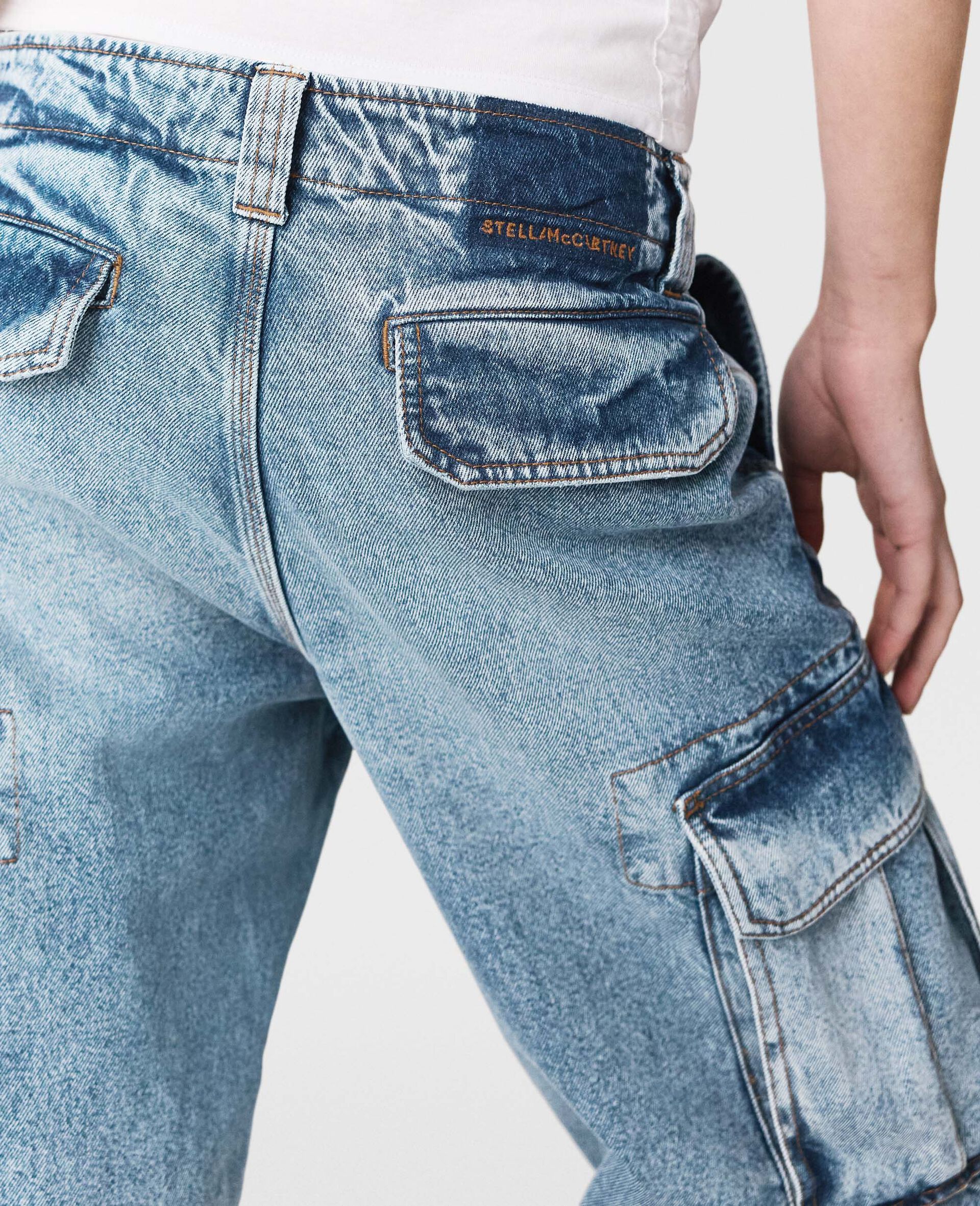 Jean cargo en denim a delavage vintage-Bleu-large image number 6