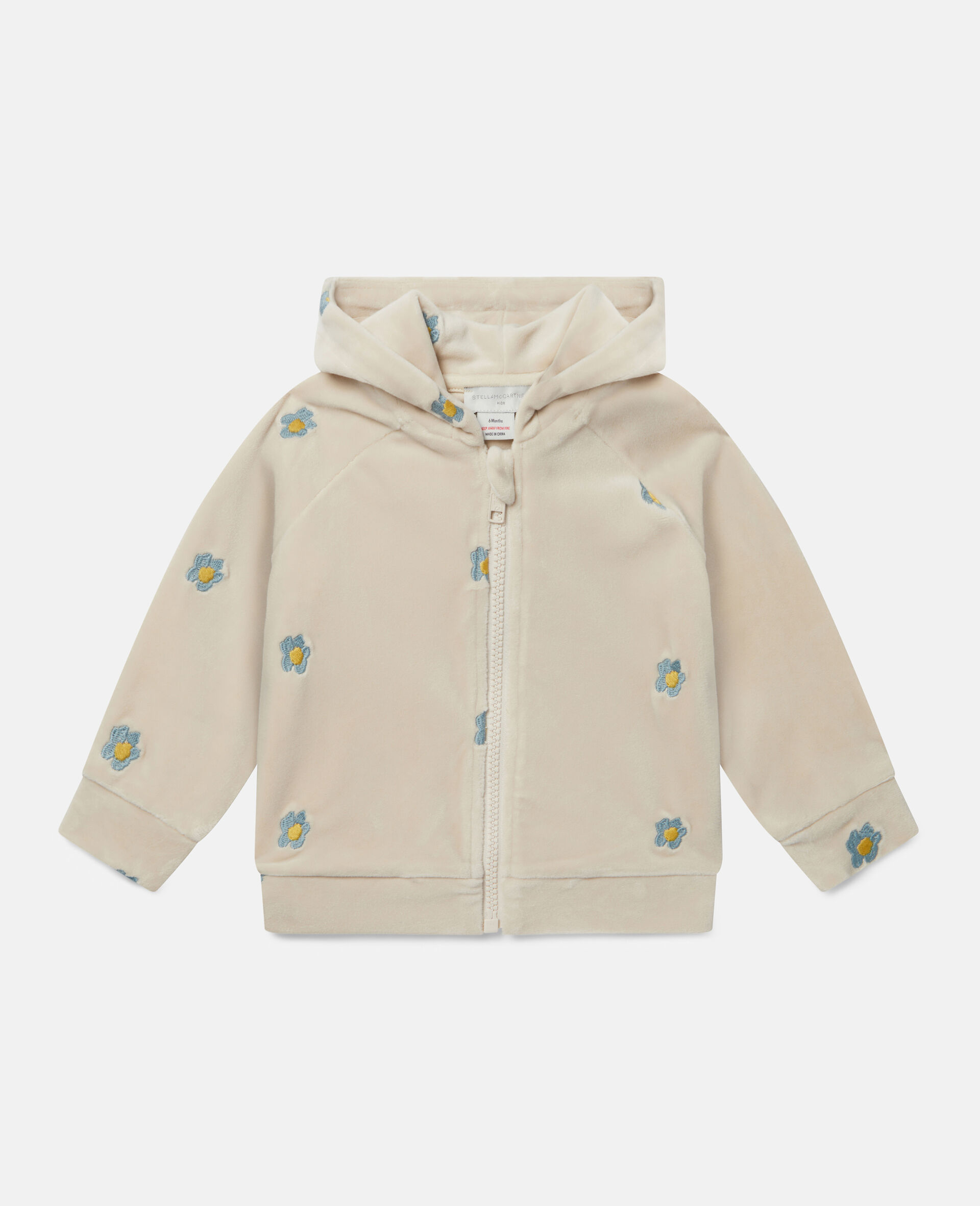 Daisy Embroidered Velour Fleece Zip‑Up Hoodie-Beige-large image number 0