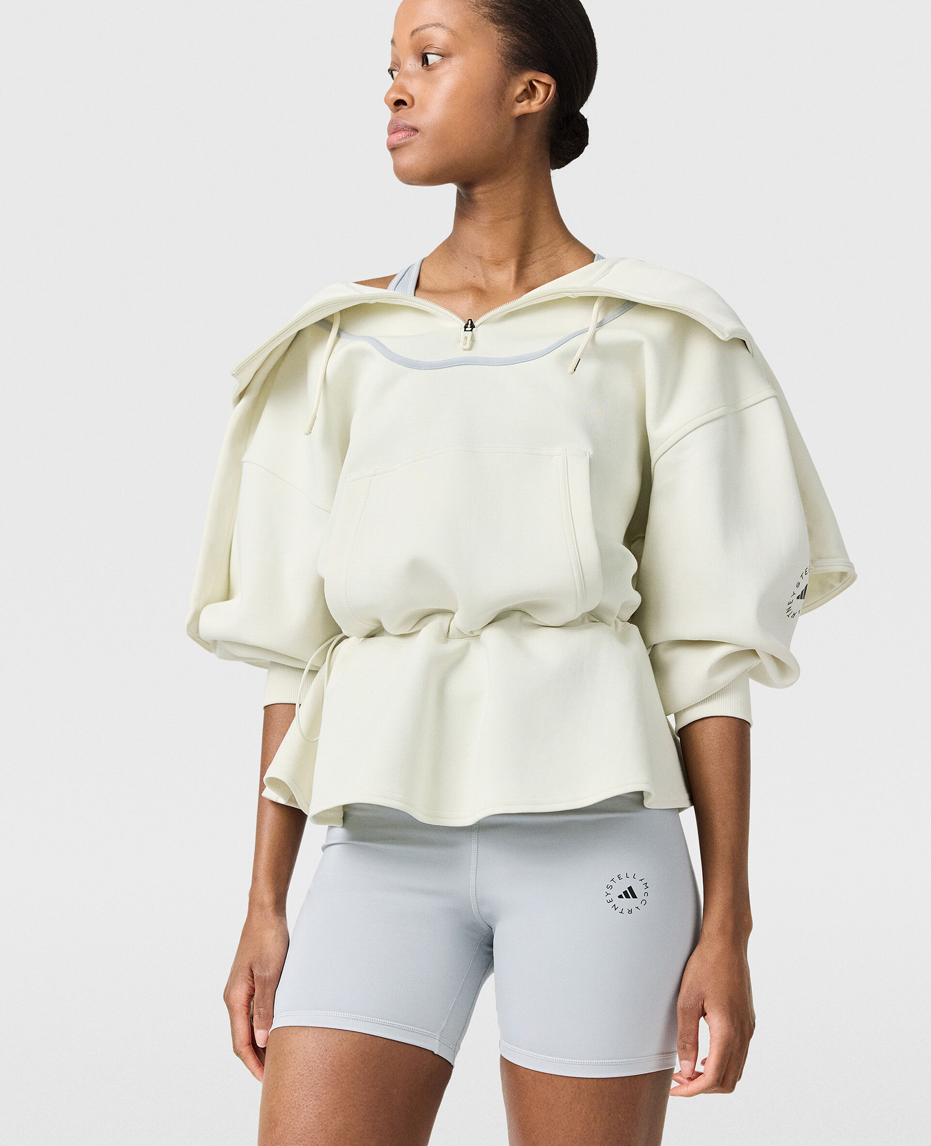 Logo Peplum Hoodie-Beige-large image number 5