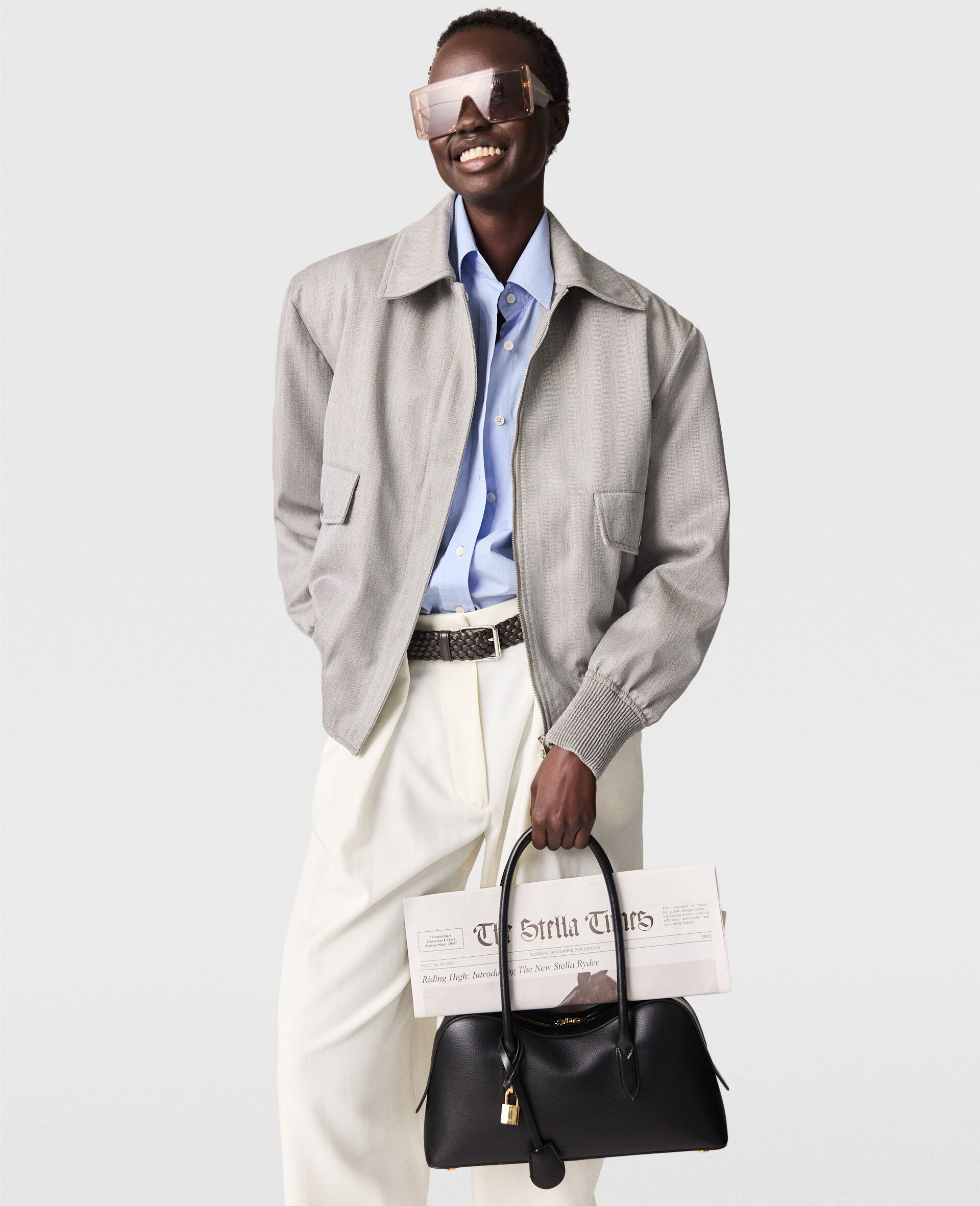 Bomber con Colletto Boxy-Grigio-large image number 6