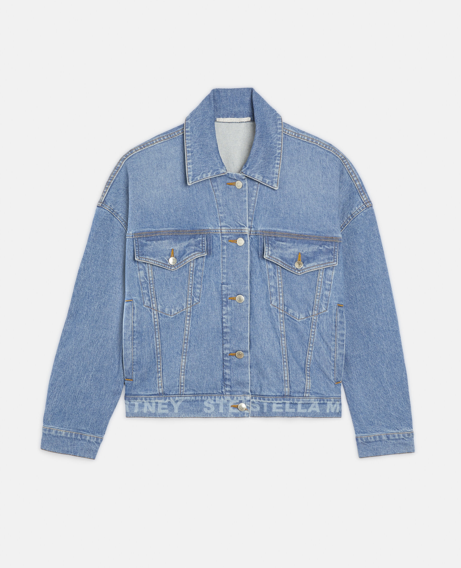 Logo Oversized Denim Jacket-Blue-large image number 0