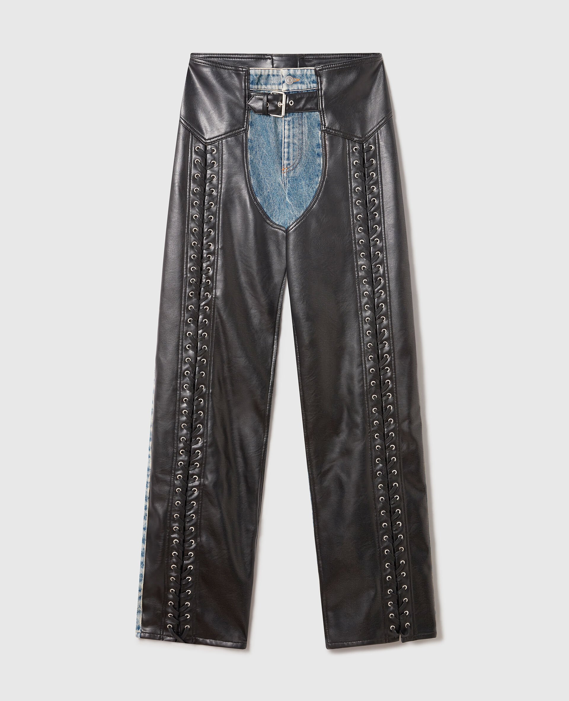 Jeans con Sovrapantaloni Vegani e Lacci-Nero-medium