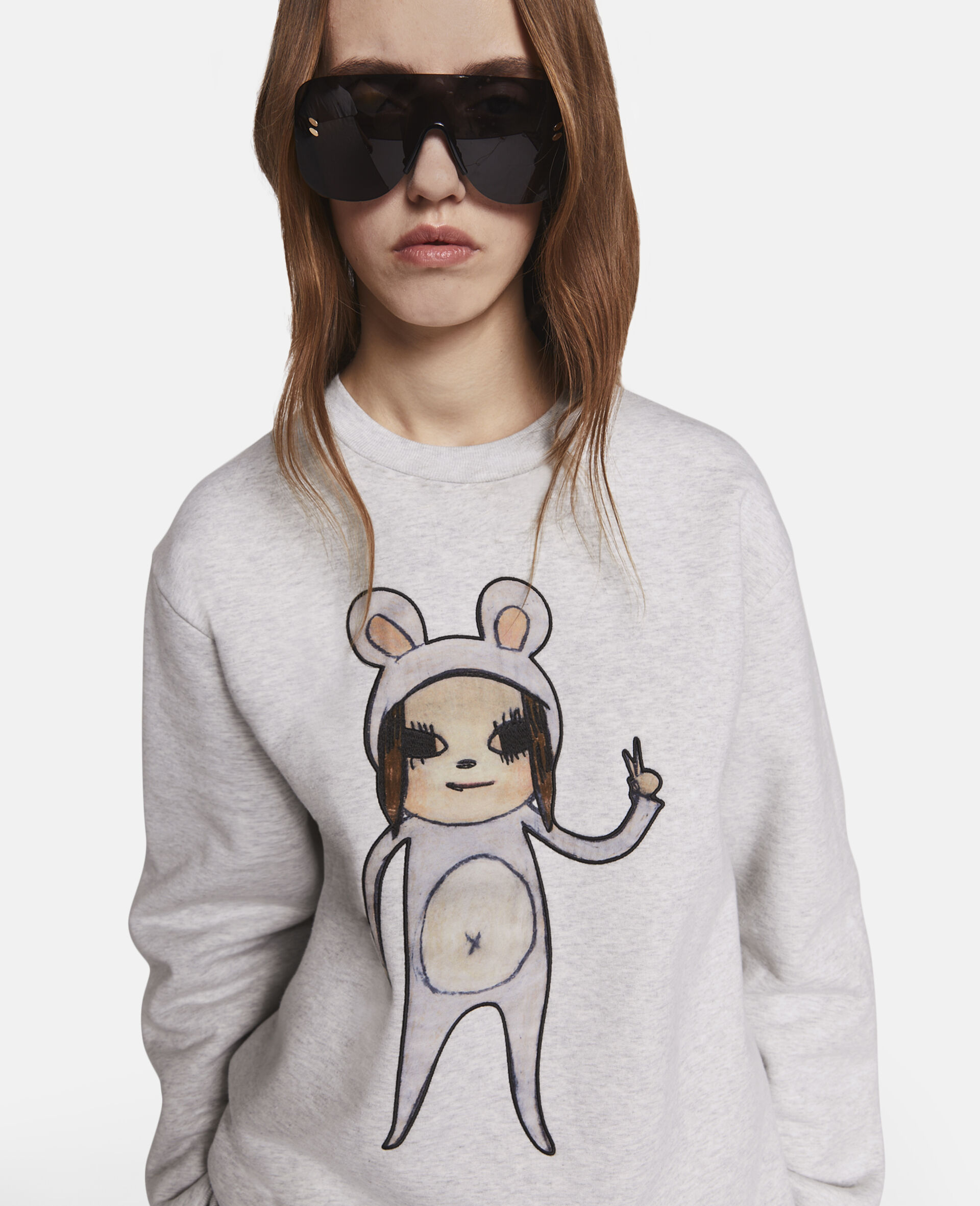 Sweat-shirt avec broderie de fillette lapin Untitled-Gris-large image number 4