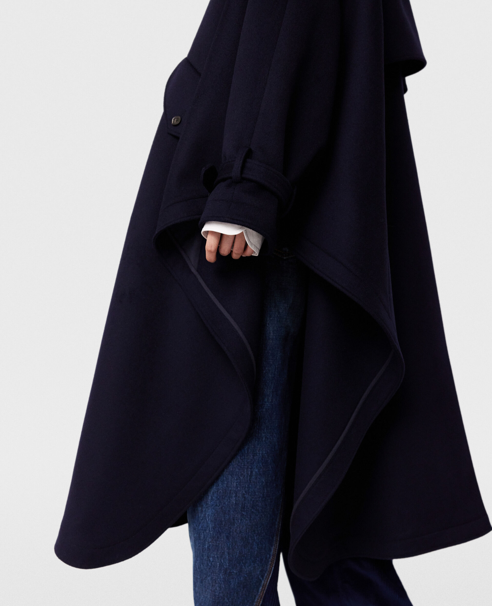 High-Neck A-Line Trench Coat-Blue-large image number 3