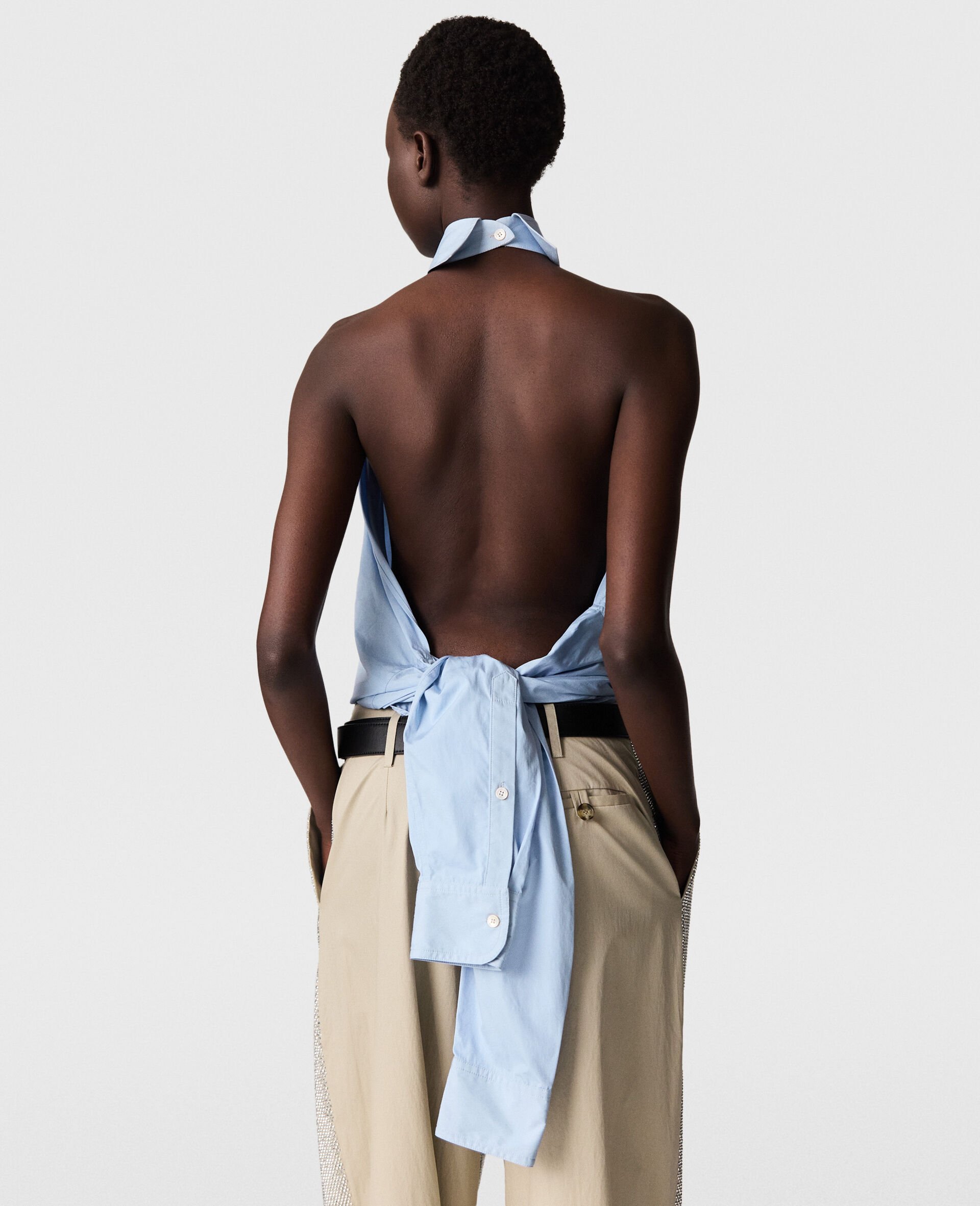 Halterneck Panel Sleeveless Top-Blue-large Halterneck Panel Sleeveless Top-Blue-large image number 4