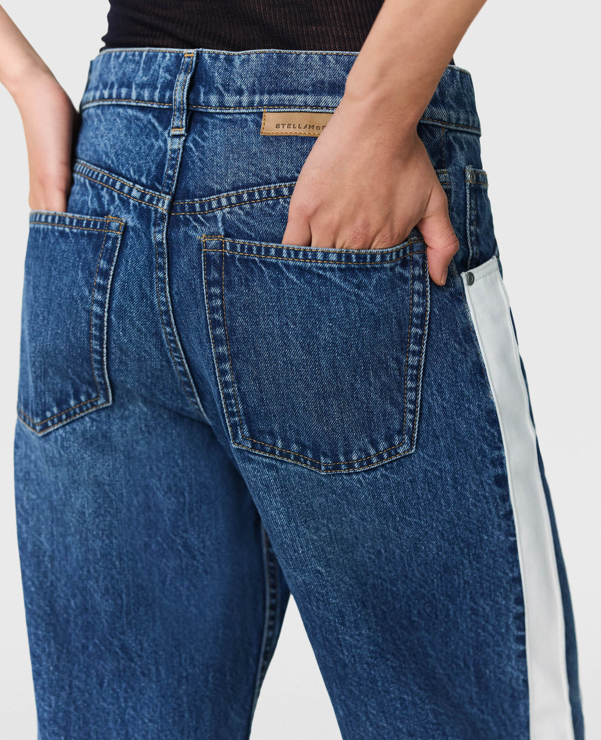 Side Stripe Straight Leg Jeans-Blue-large image number 2