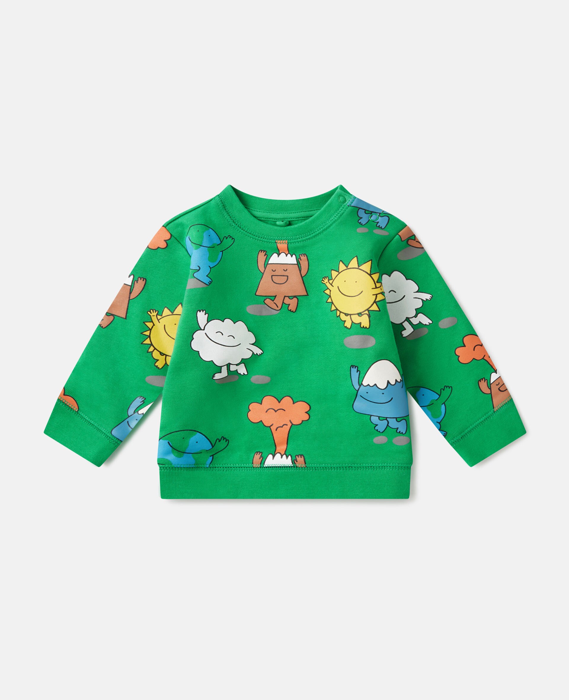 Earth Friends Print Crewneck Sweatshirt-Green-medium