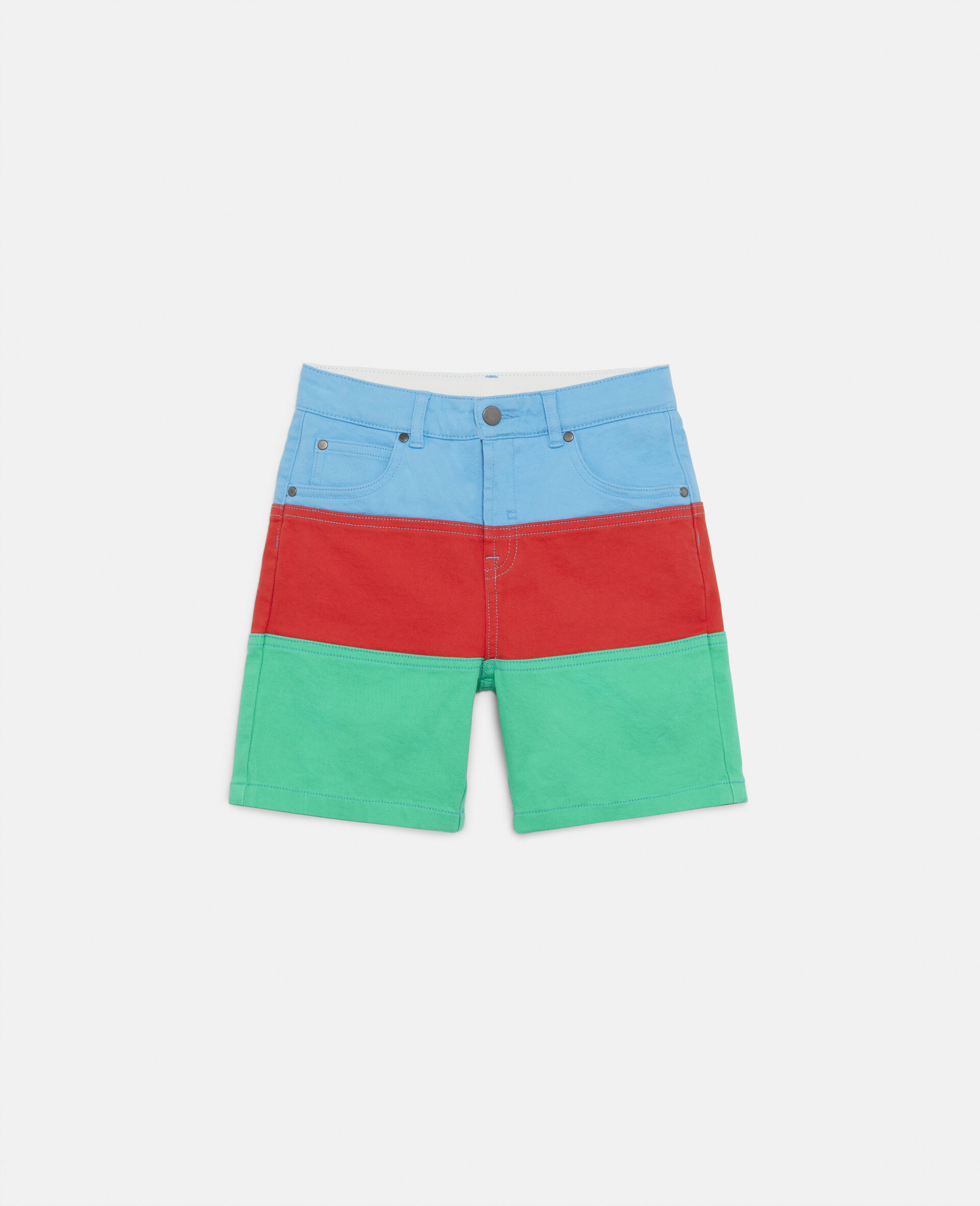 Colour Block Denim Shorts -Multicolour-large