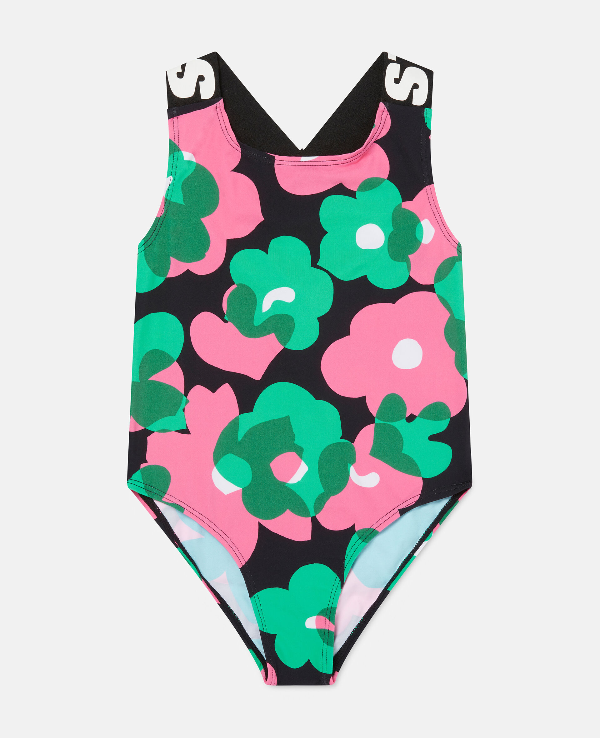 Floral Print Active Logo Swimsuit-Multicoloured-large image number 0