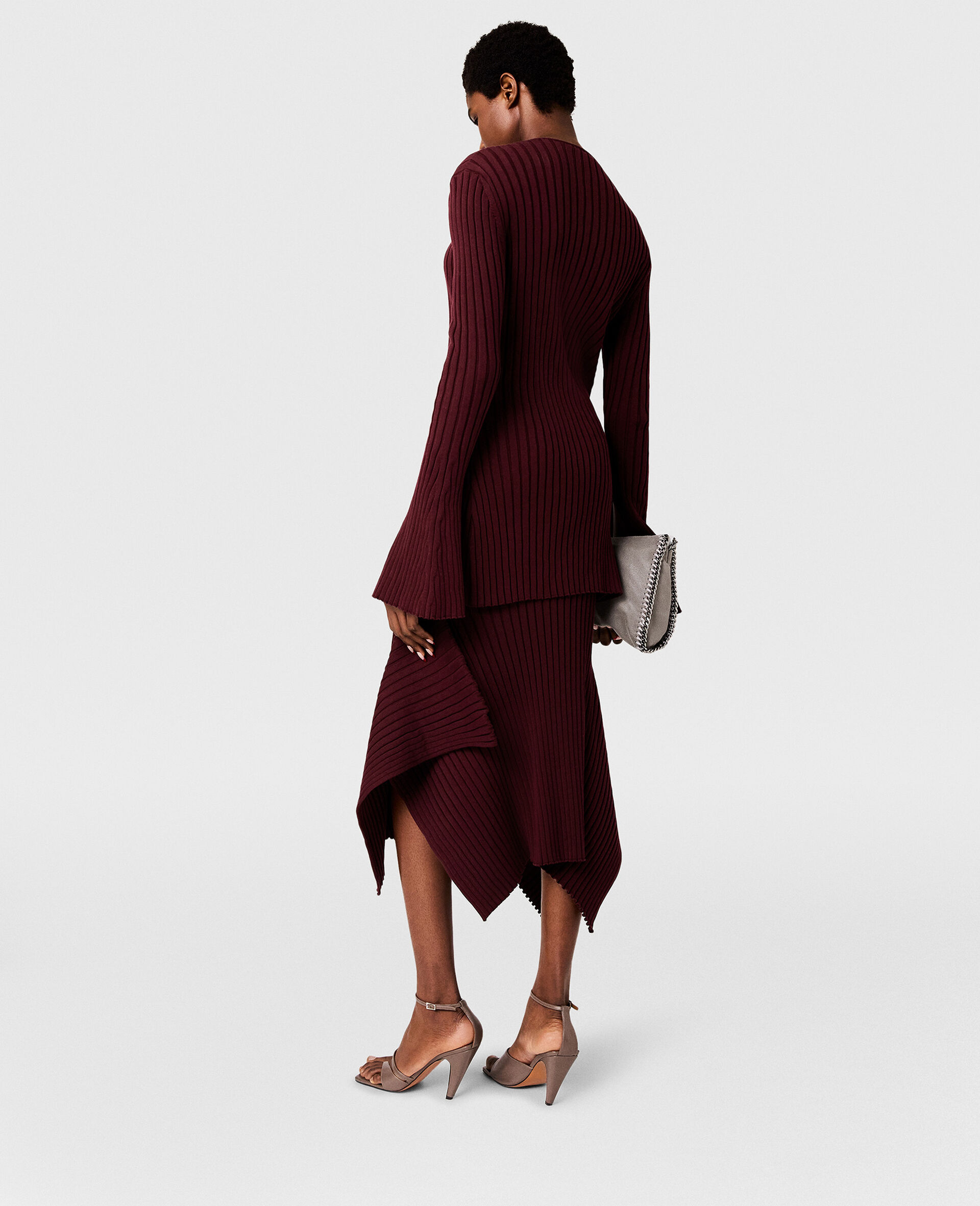 Knit Kick-Flare Midi Skirt-Red-large image number 4