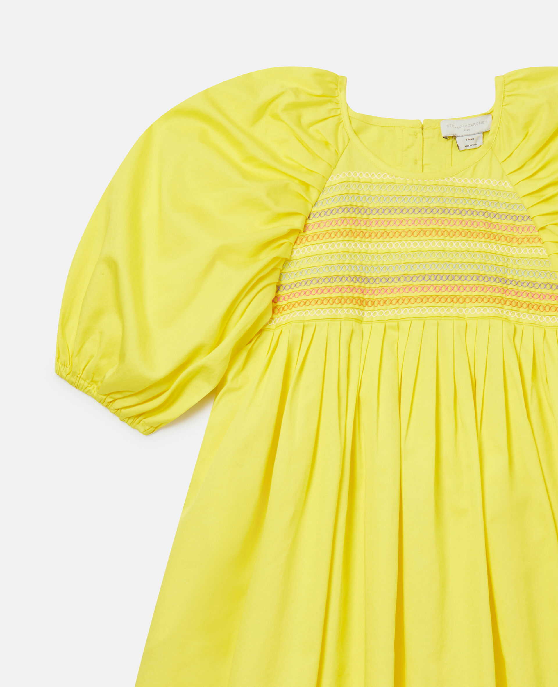 Flower Line Embroidery Smock Dress-Yellow-large image number 1