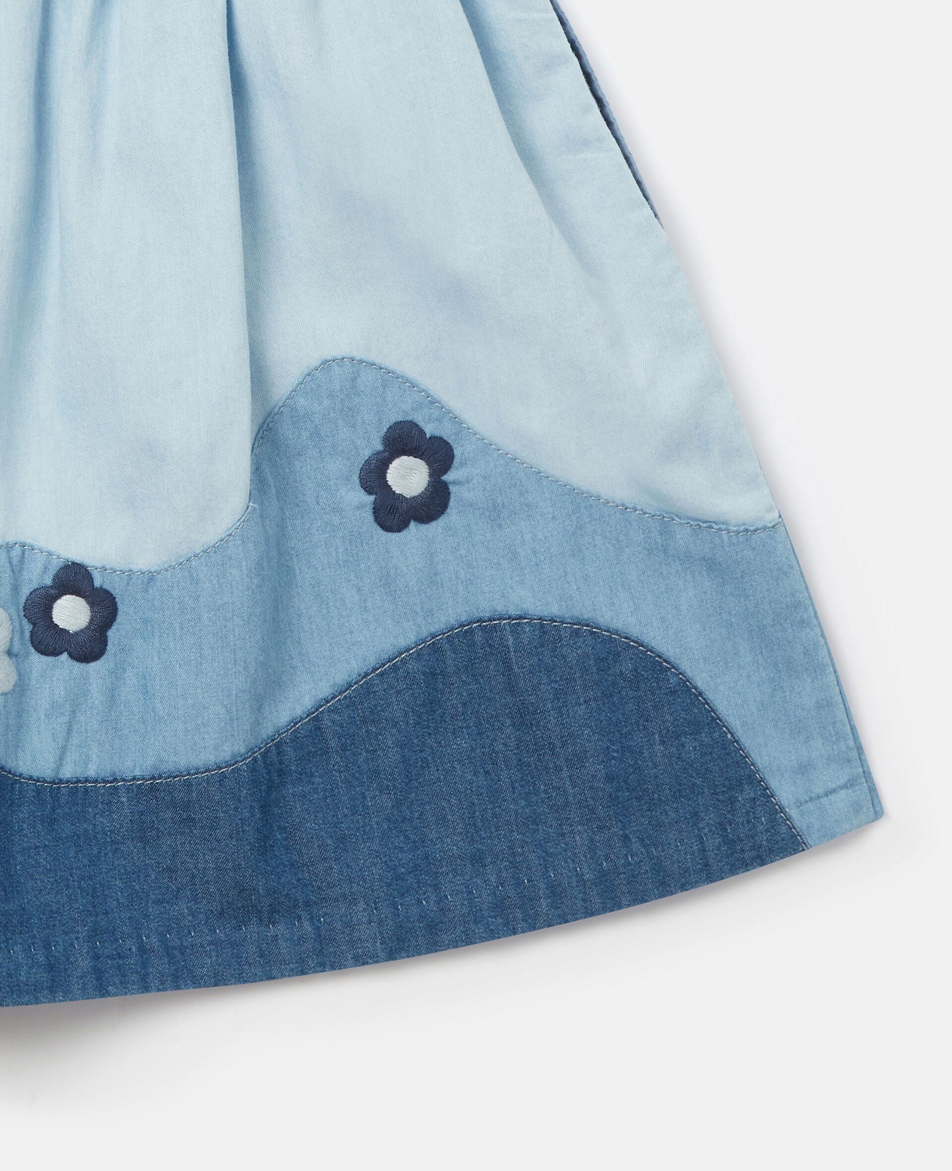 Landscape Patchwork Chambray Skirt-Blue-large image number 3
