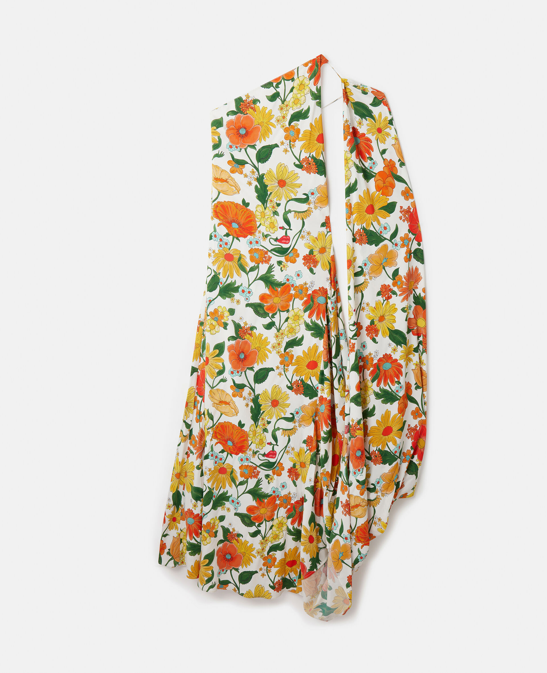 Lady Garden Print One-Shoulder Cape Gown-Multicoloured-medium