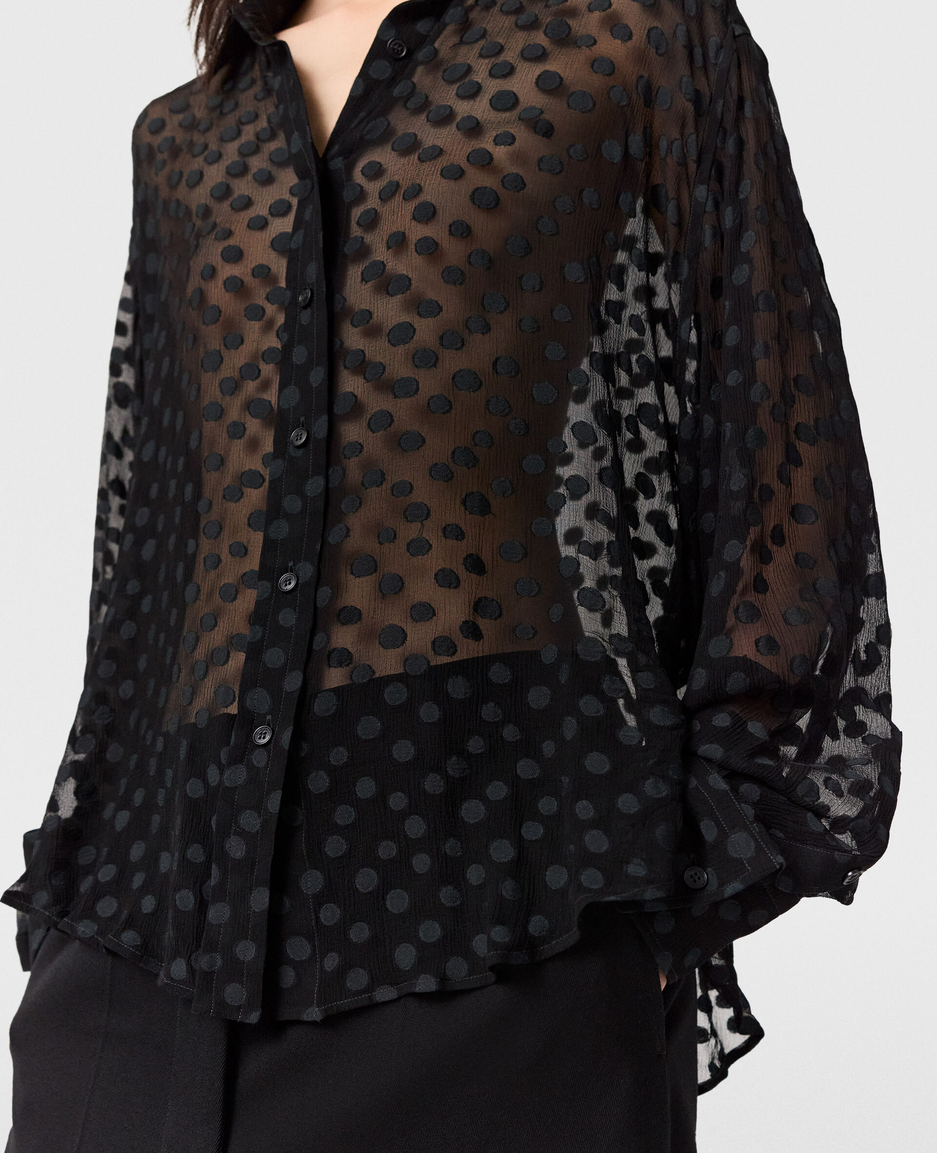 Sheer Polka Dot  Chiffon Shirt-Black-large image number 4