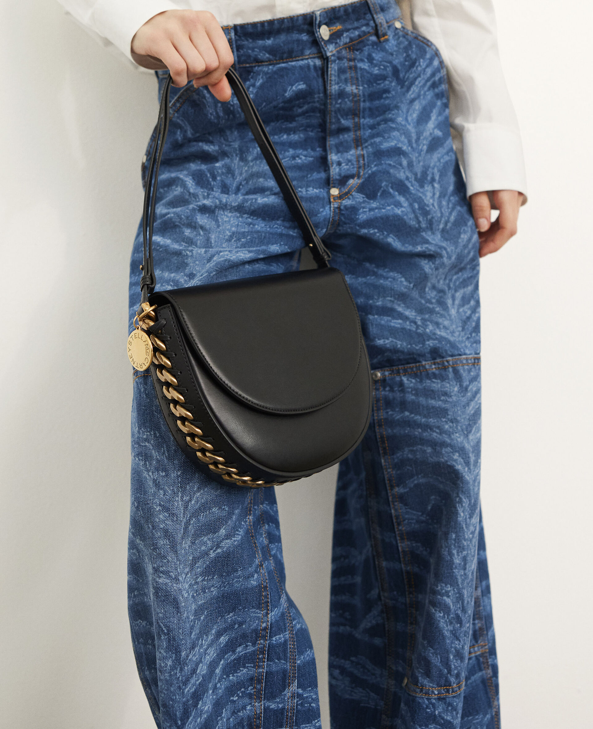 Women Black Frayme Medium Flap Shoulder Bag | Stella McCartney US