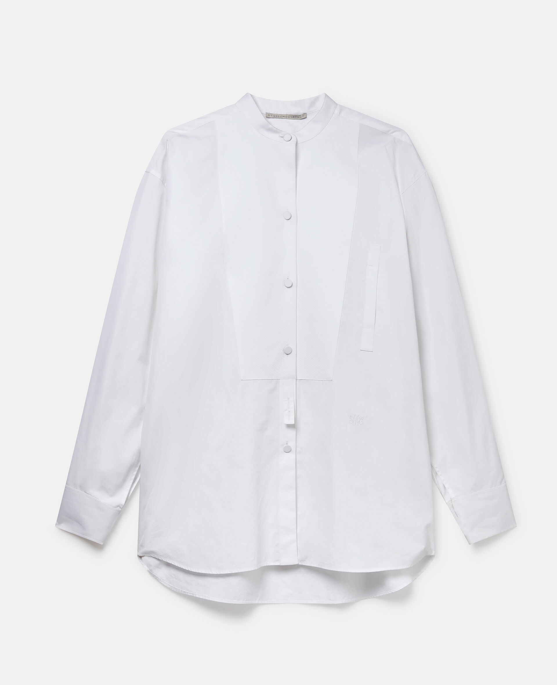 Camicia da smoking in cotone con collo serafino-Bianco-medium