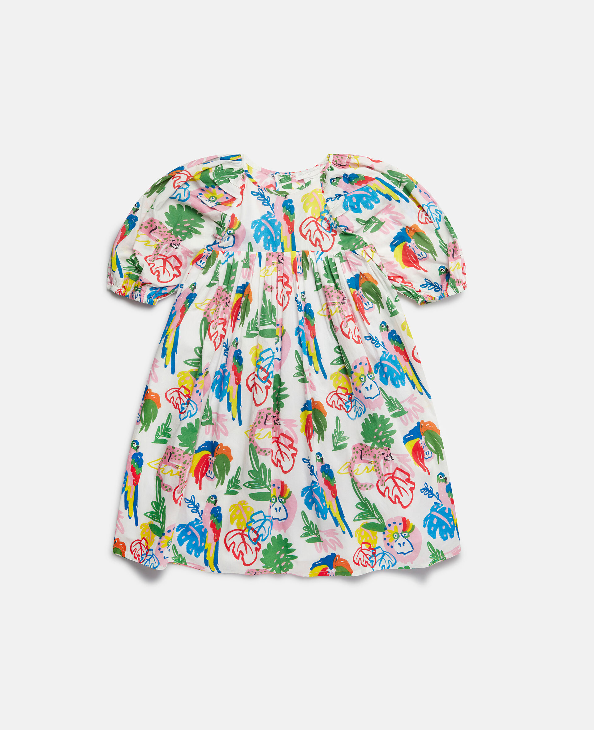 Jungle Print Puff Sleeve Dress-White-large image number 0