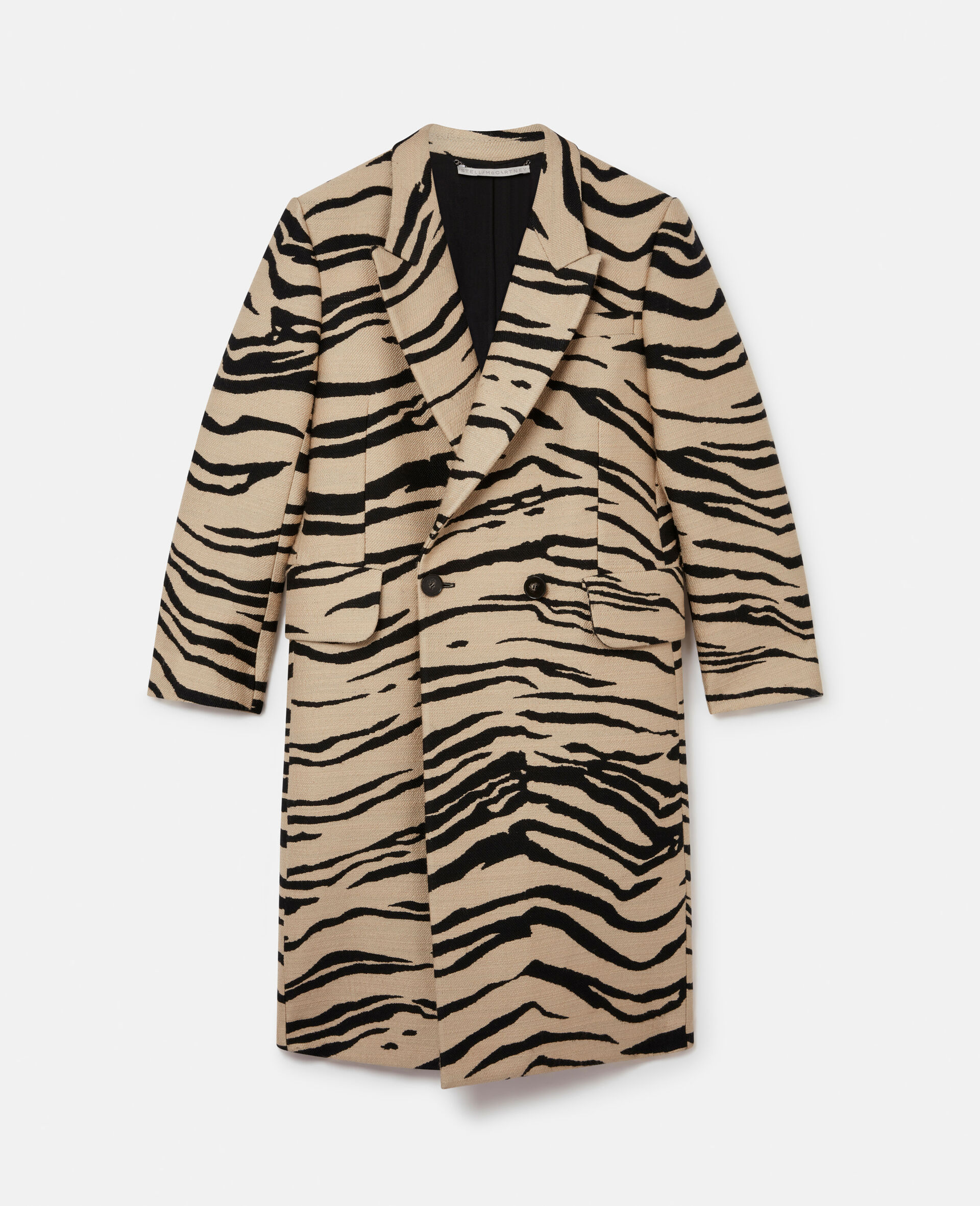 Tiger Print Double-Breasted Coat-Beige-large