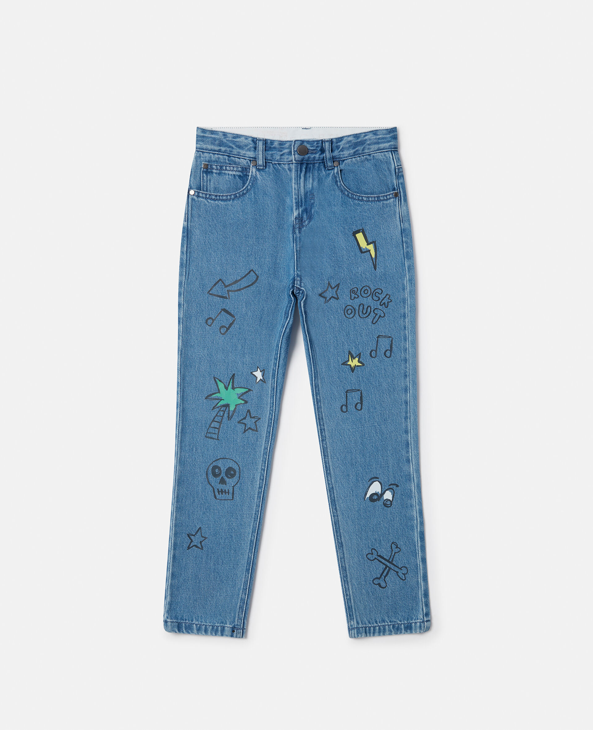 Scribble Print Boyfriend Jeans-Blue-large image number 0