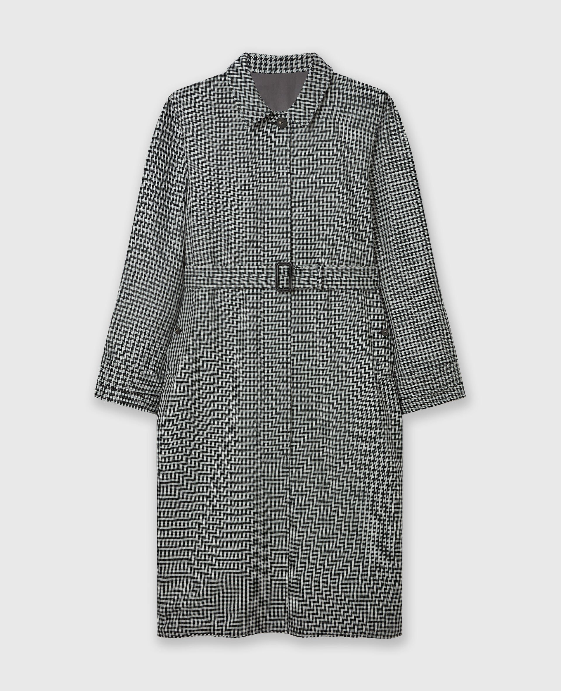 Oversized Check Belted Trench Coat-Cream-medium