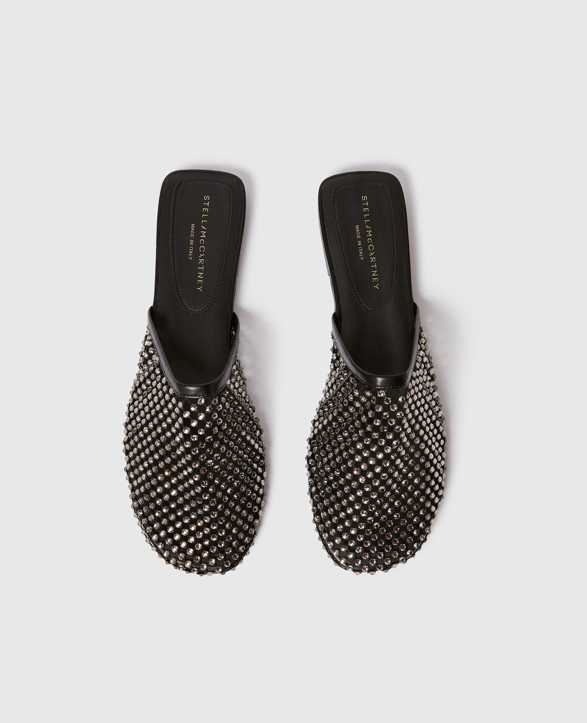 Flat Slide Crystal Mesh Sandals-Black-large image number 3