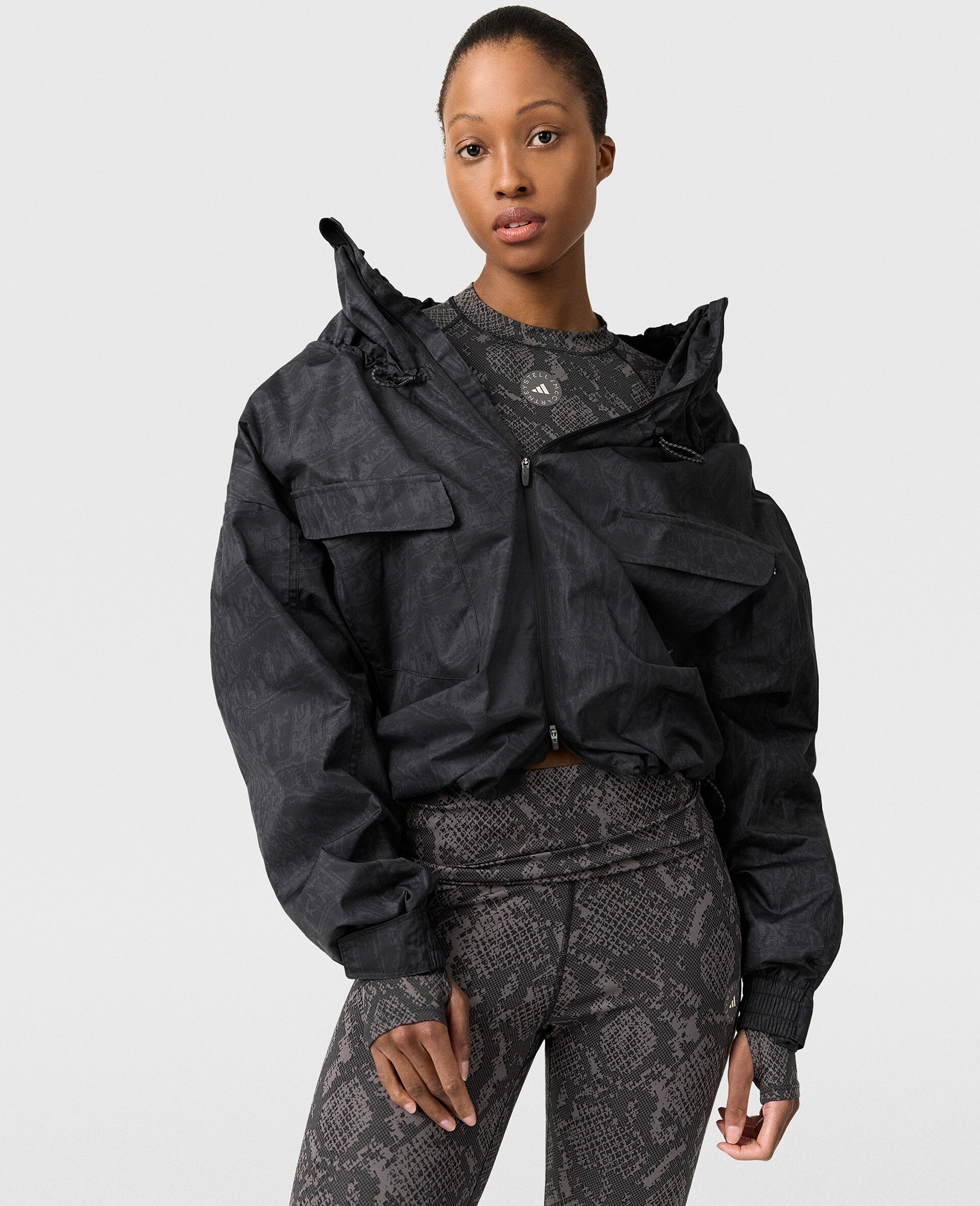 High-Neck Hooded Jacket-Black-large image number 5