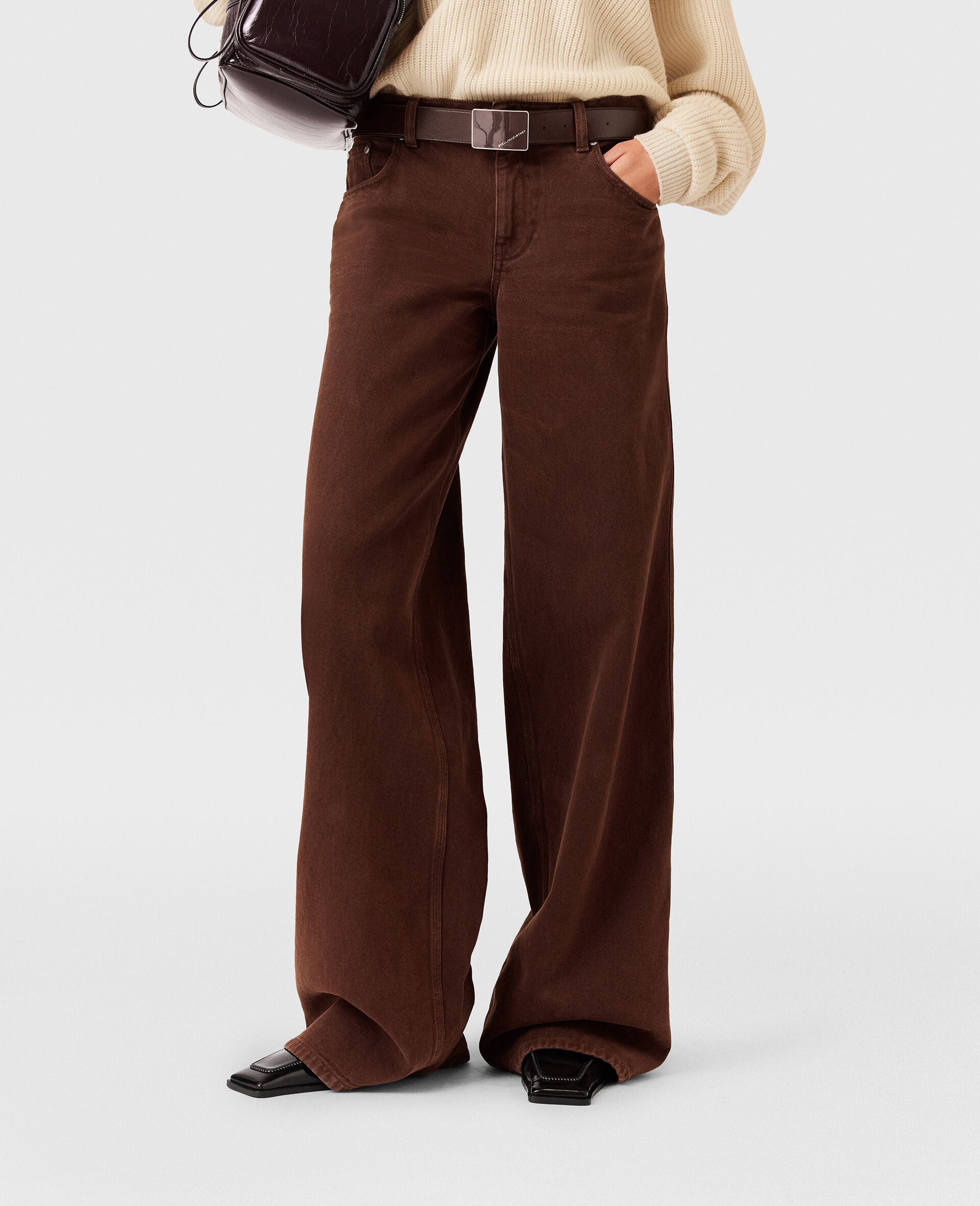 Mid-Rise Wide-Leg Denim Jeans-Brown-large image number 5