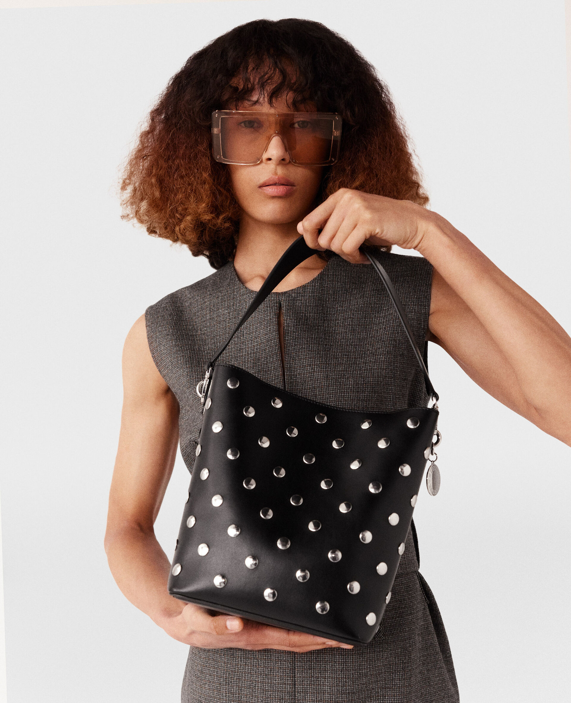 Frayme Studded Large Bucket Bag-Black-large image number 1